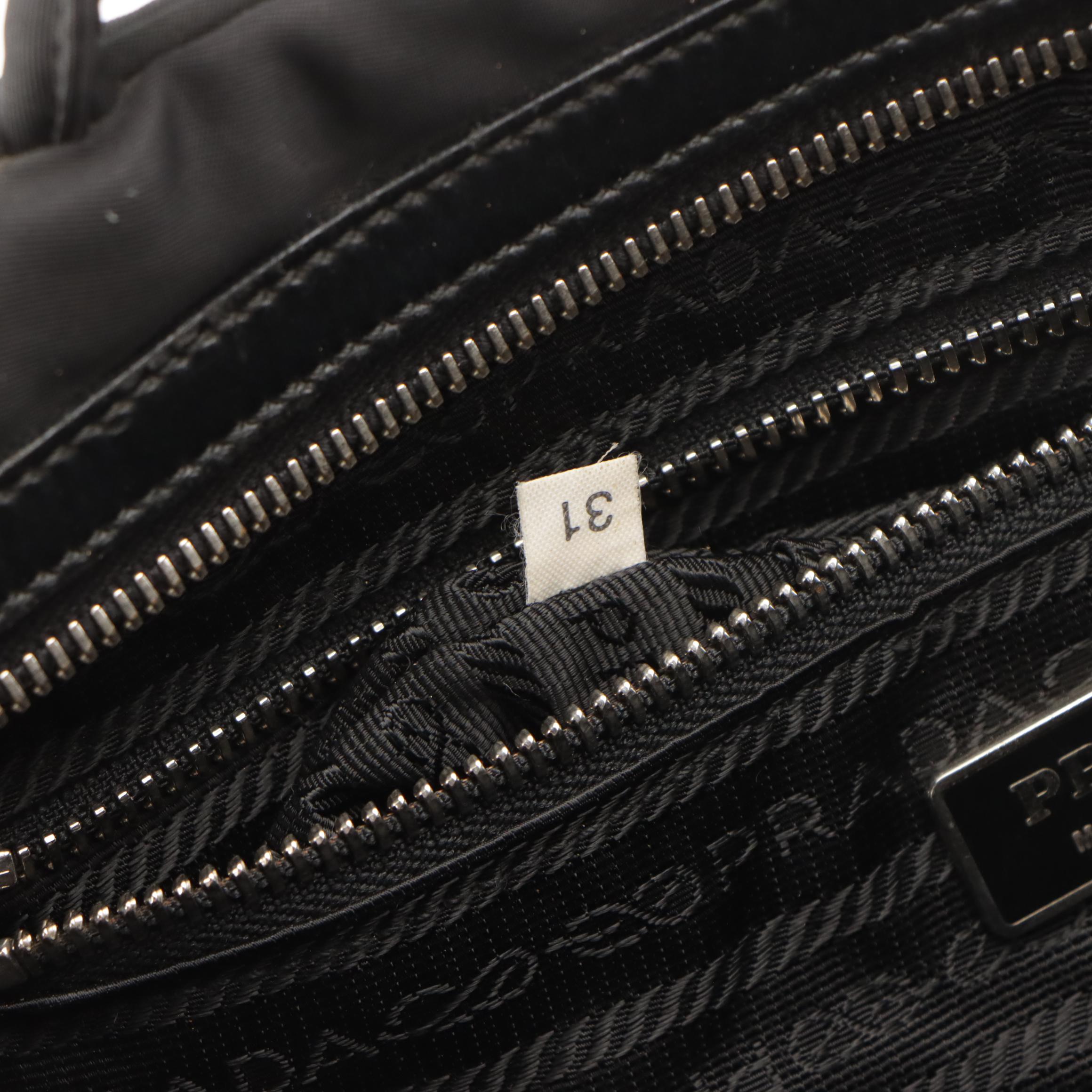 Prada Double Pocket Shoulder Bag in Black Nylon and Leather Trim