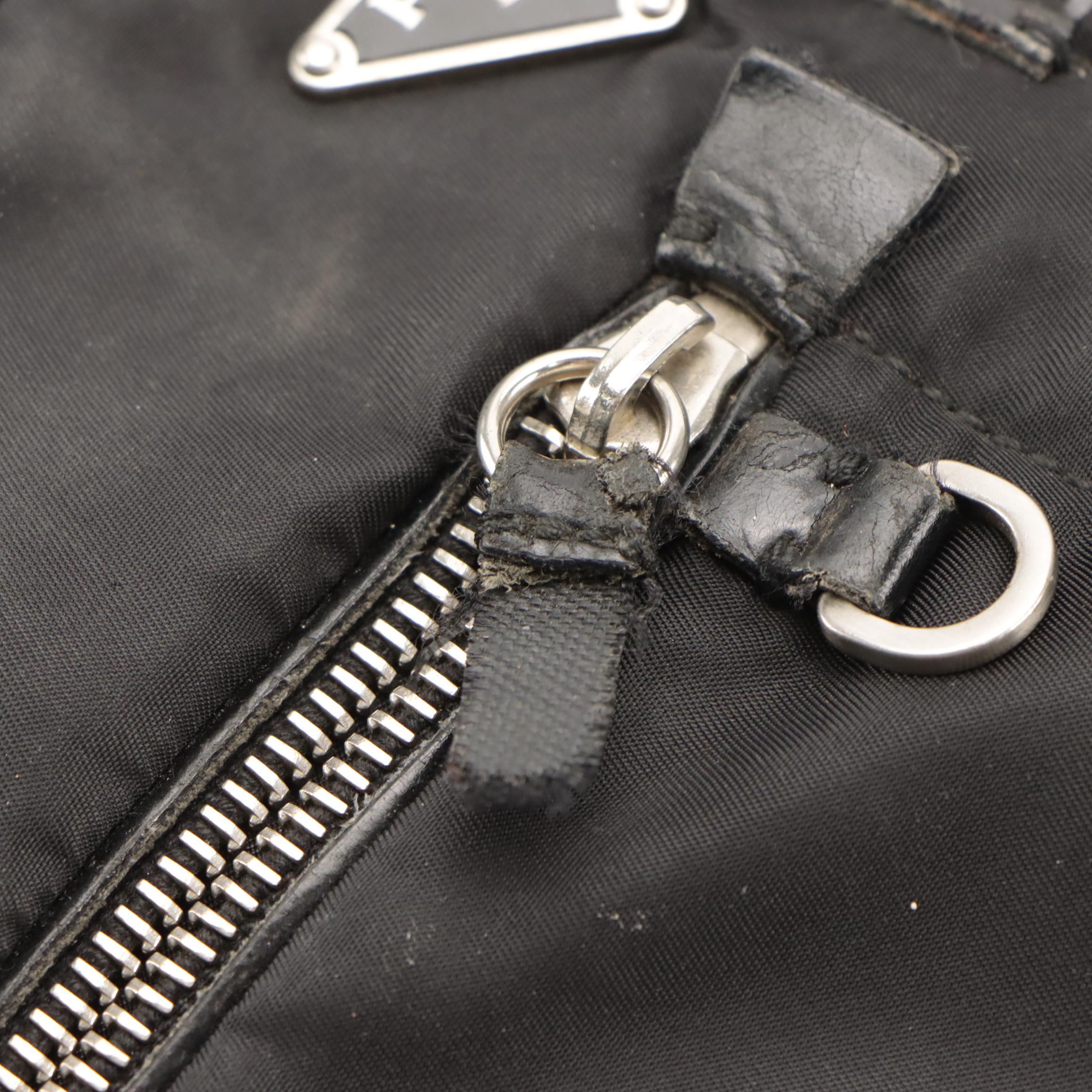 Prada Double Pocket Shoulder Bag in Black Nylon and Leather Trim