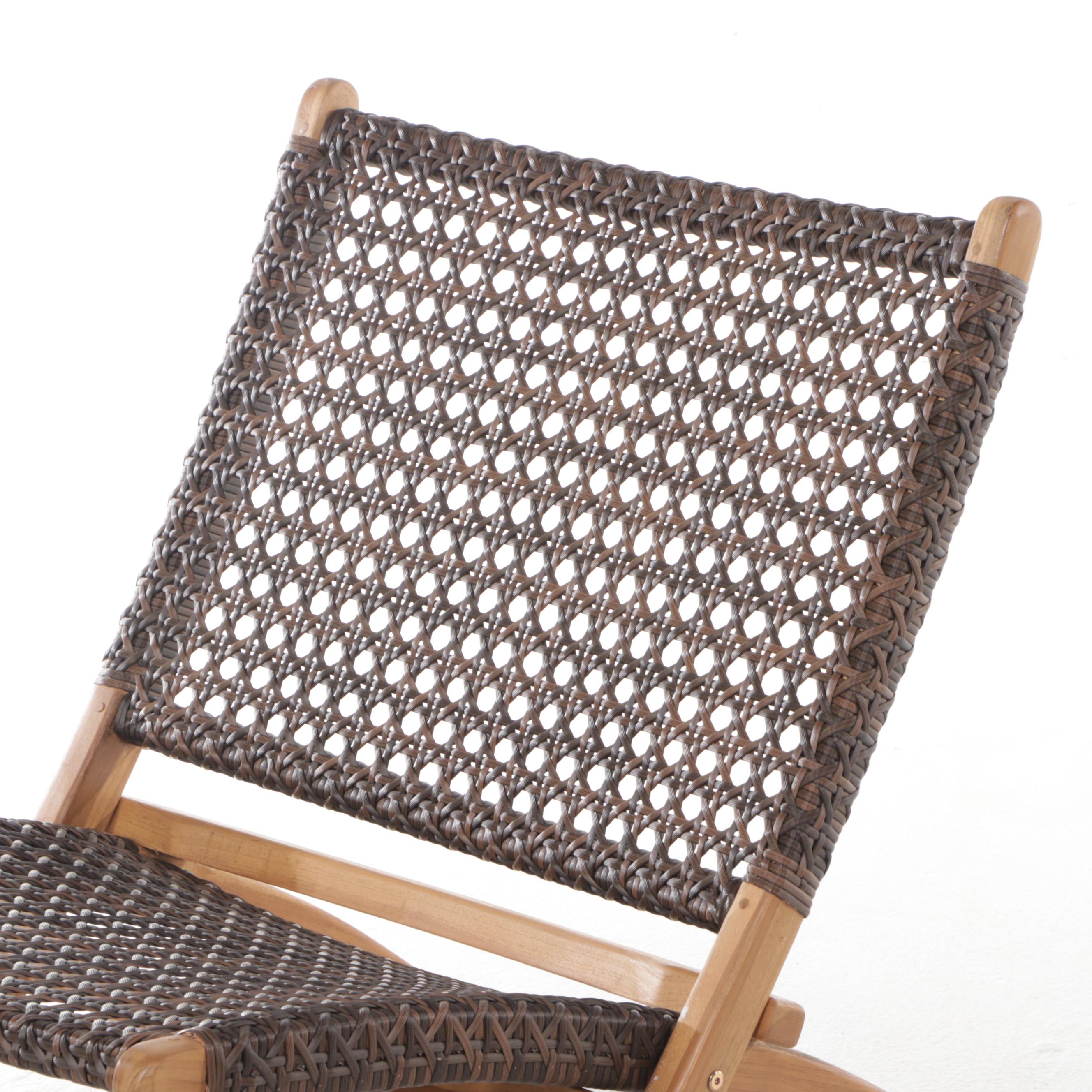 Danish Modern Style Folding Teak Chair with Woven Resin Cane Back and Seat
