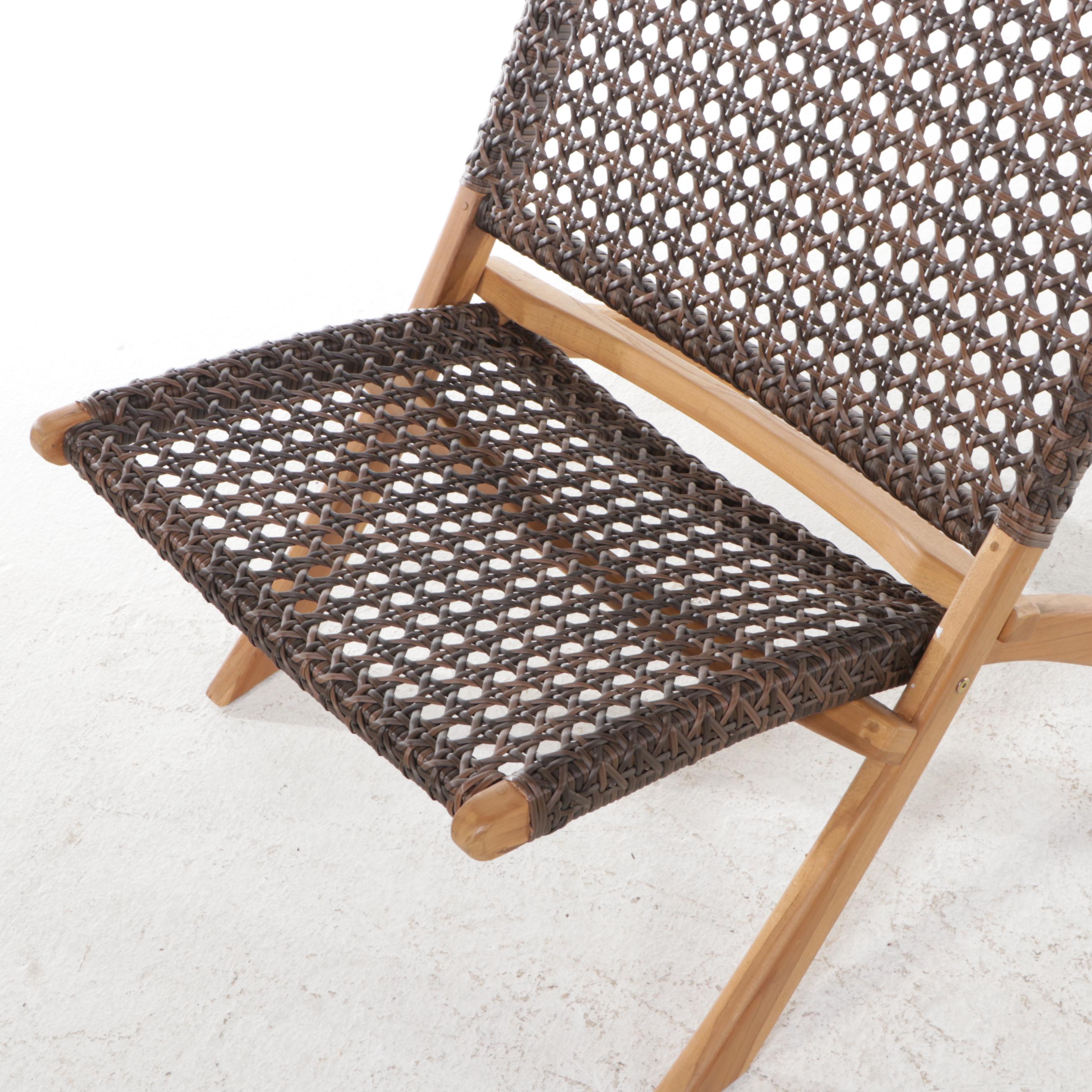 Danish Modern Style Folding Teak Chair with Woven Resin Cane Back and Seat