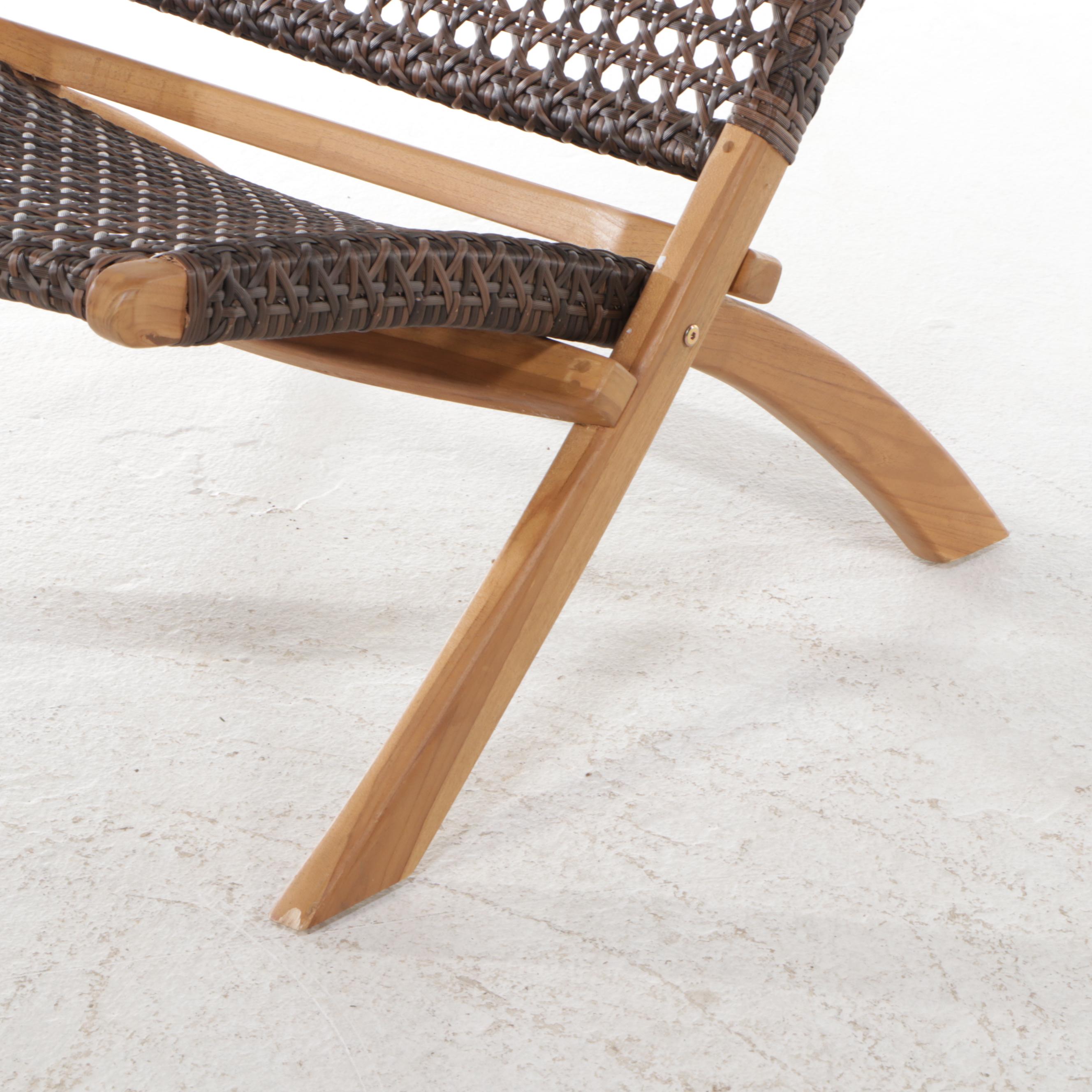 Danish Modern Style Folding Teak Chair with Woven Resin Cane Back and Seat