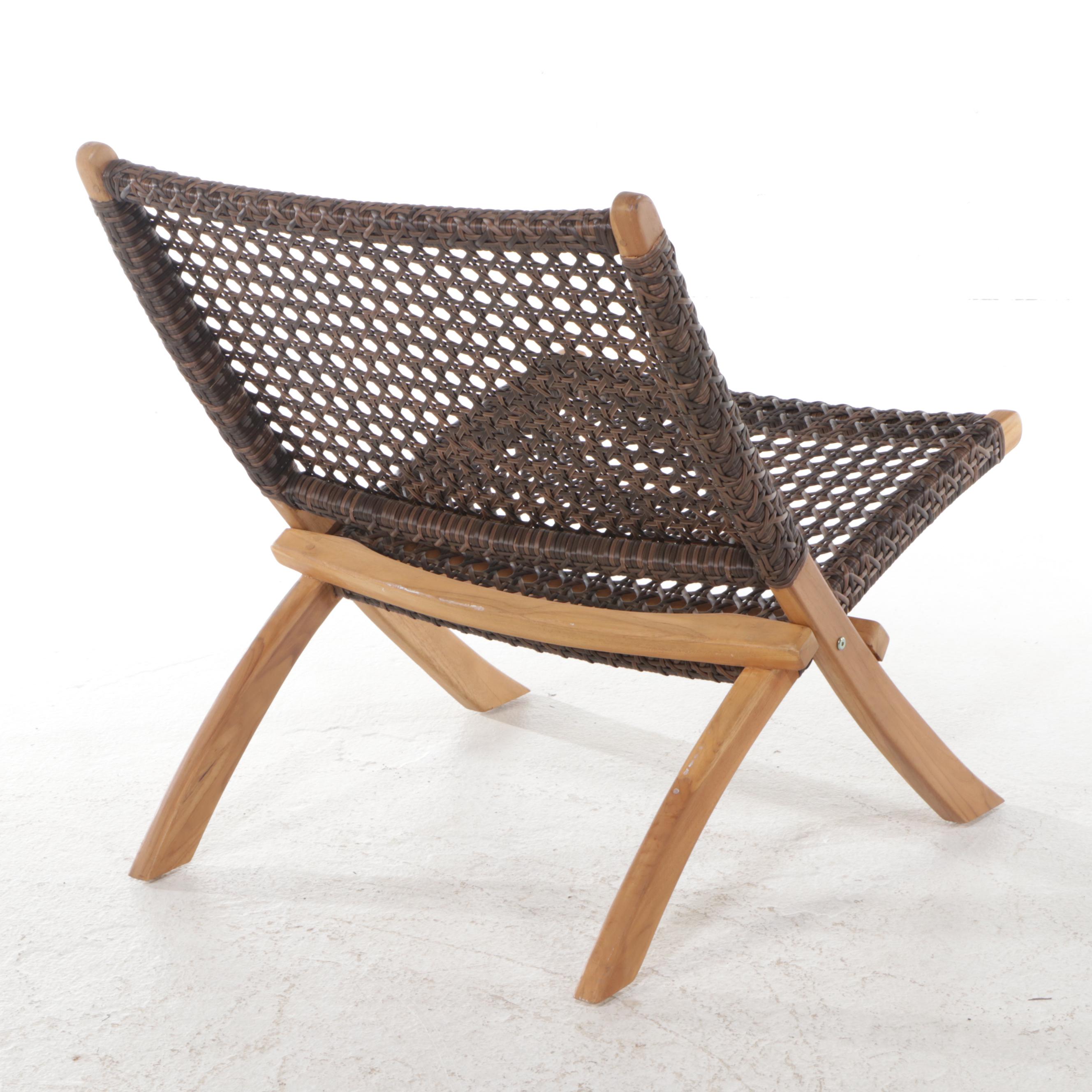 Danish Modern Style Folding Teak Chair with Woven Resin Cane Back and Seat