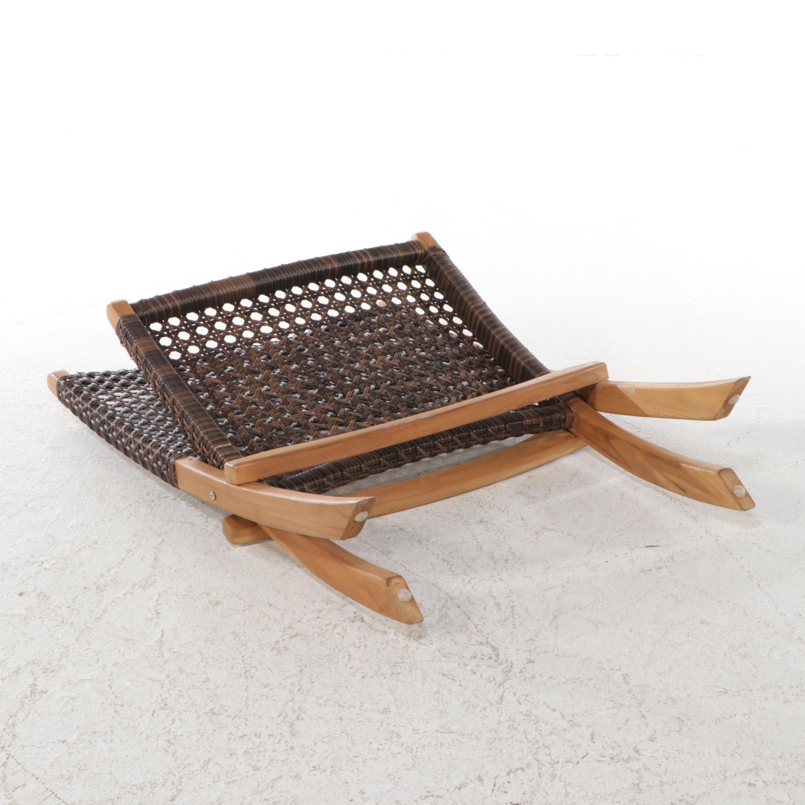 Danish Modern Style Folding Teak Chair with Woven Resin Cane Back and Seat