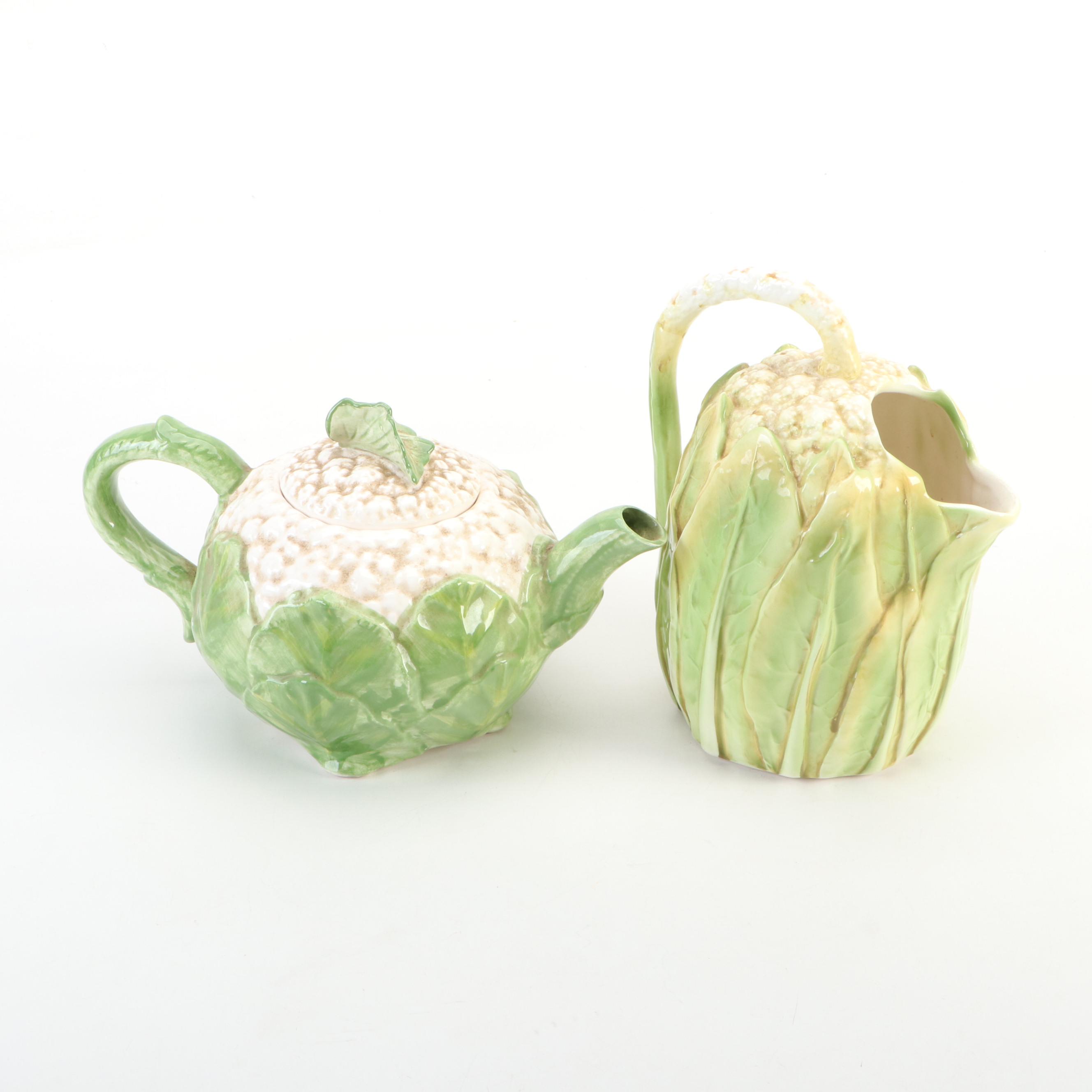 Fitz & Floyd Majolica Ironstone Tableware with Shafford Porcelain Pitcher