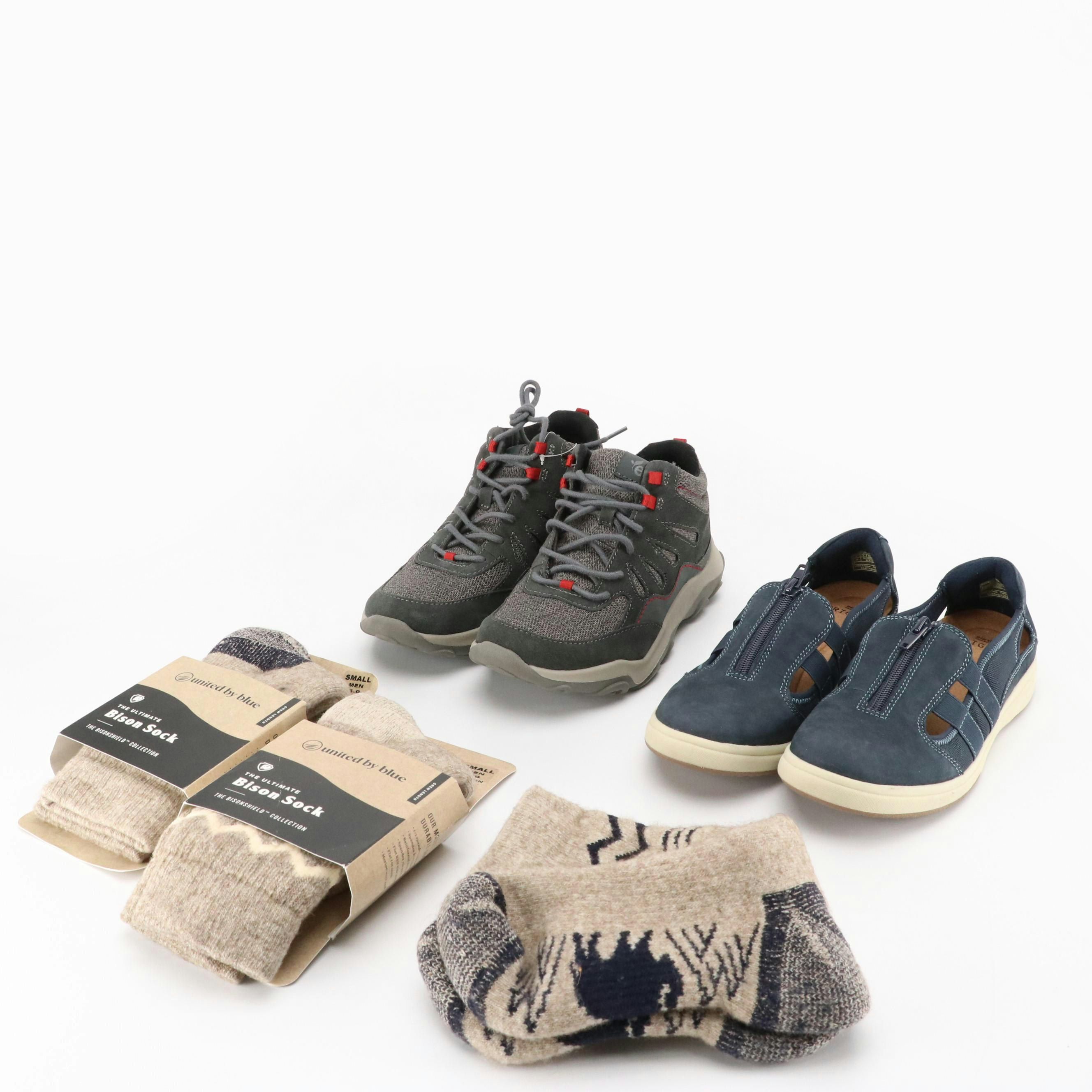 Earth Origins Grey Suede "Tristan" Hiking Boots & "Eisha" Sneakers, Other Socks