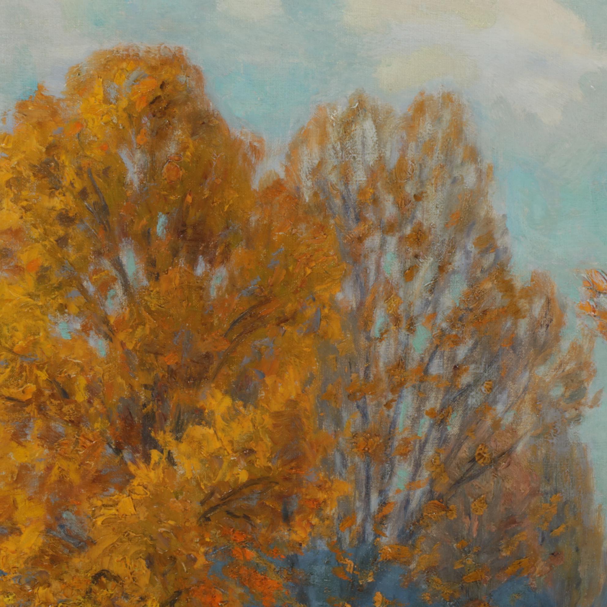 Gustave Wiegand Autumn Forest Path Impressionist Textured Oil Painting