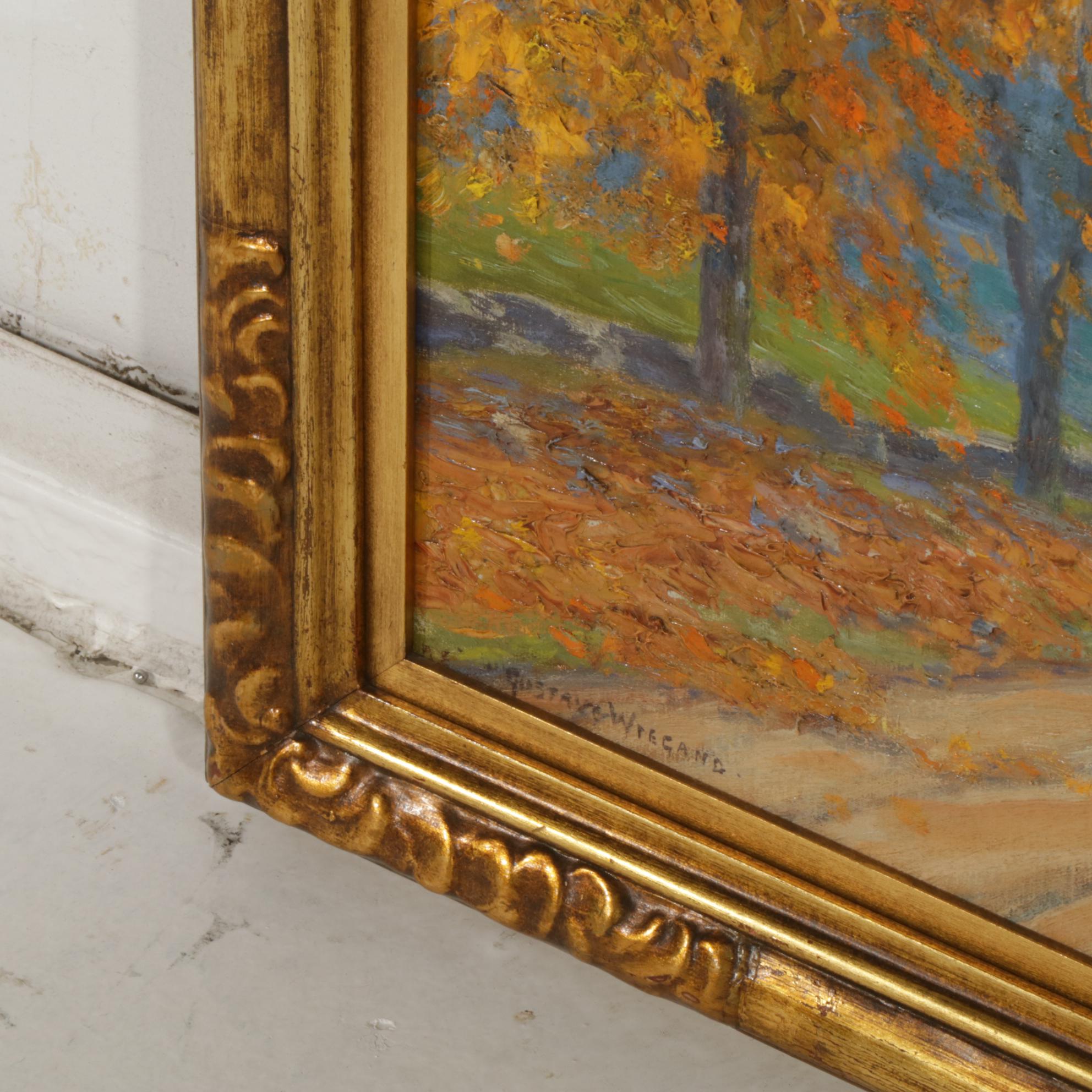 Gustave Wiegand Autumn Forest Path Impressionist Textured Oil Painting