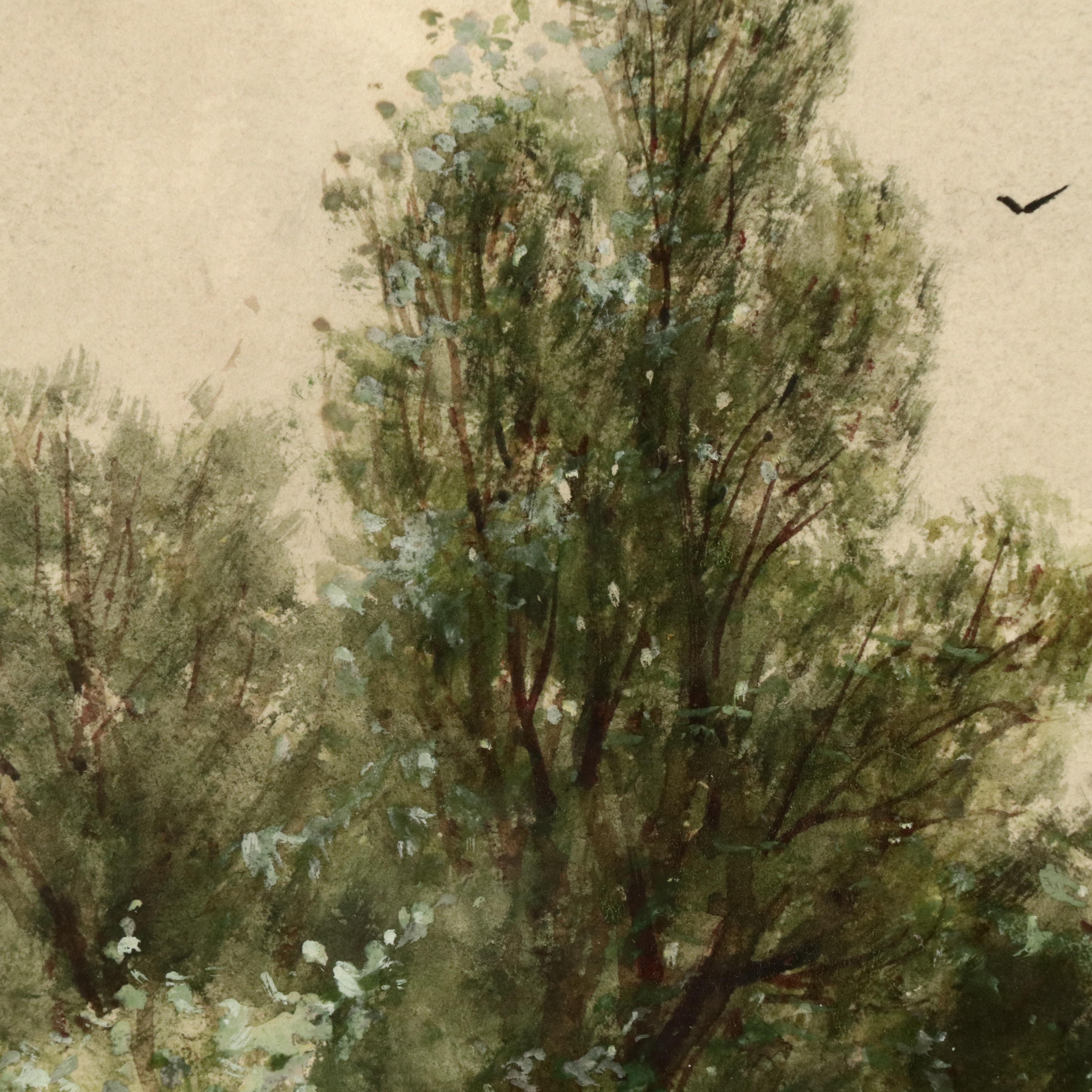 Sydney A. Mulholland Watercolor and Gouache Painting of Field Workers