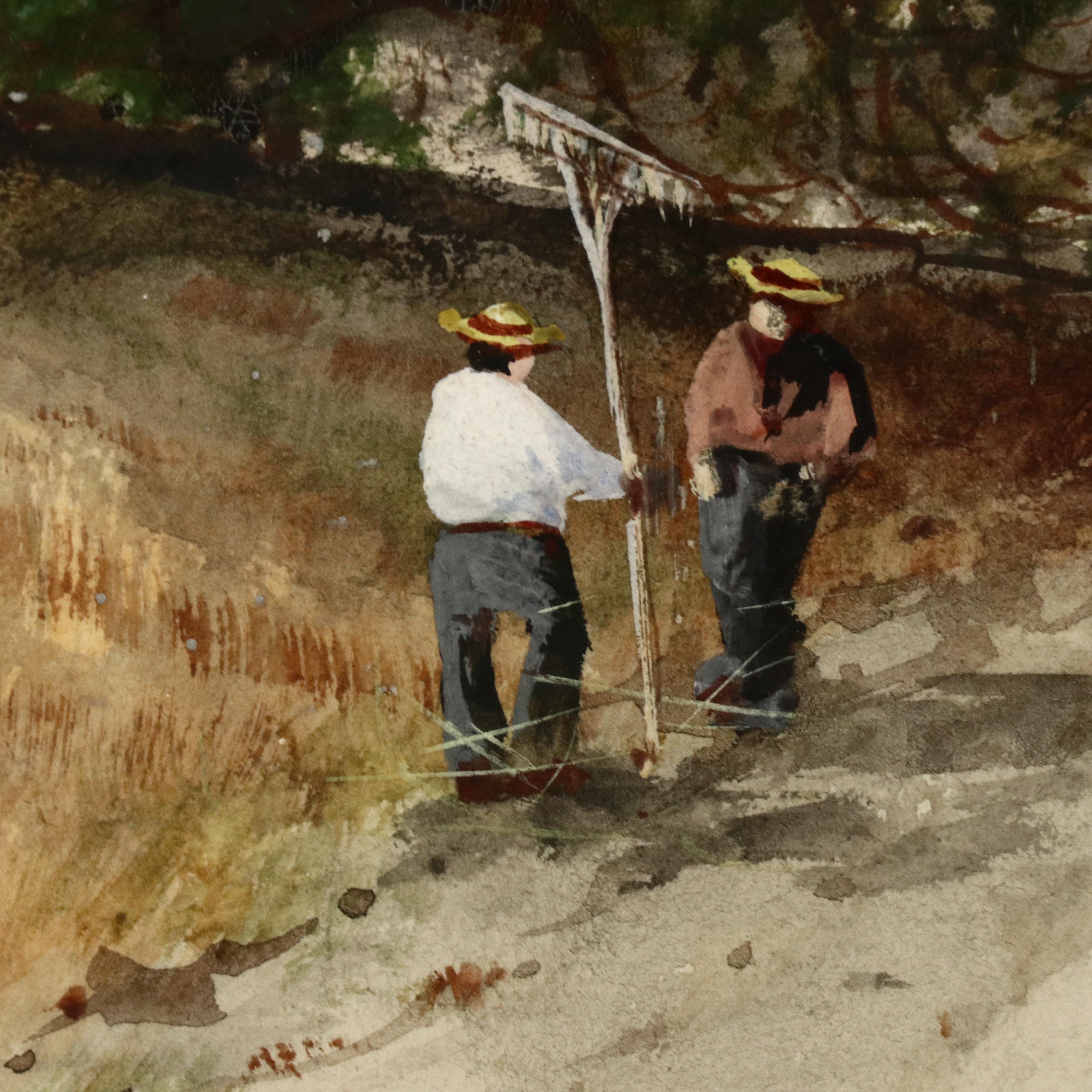 Sydney A. Mulholland Watercolor and Gouache Painting of Field Workers