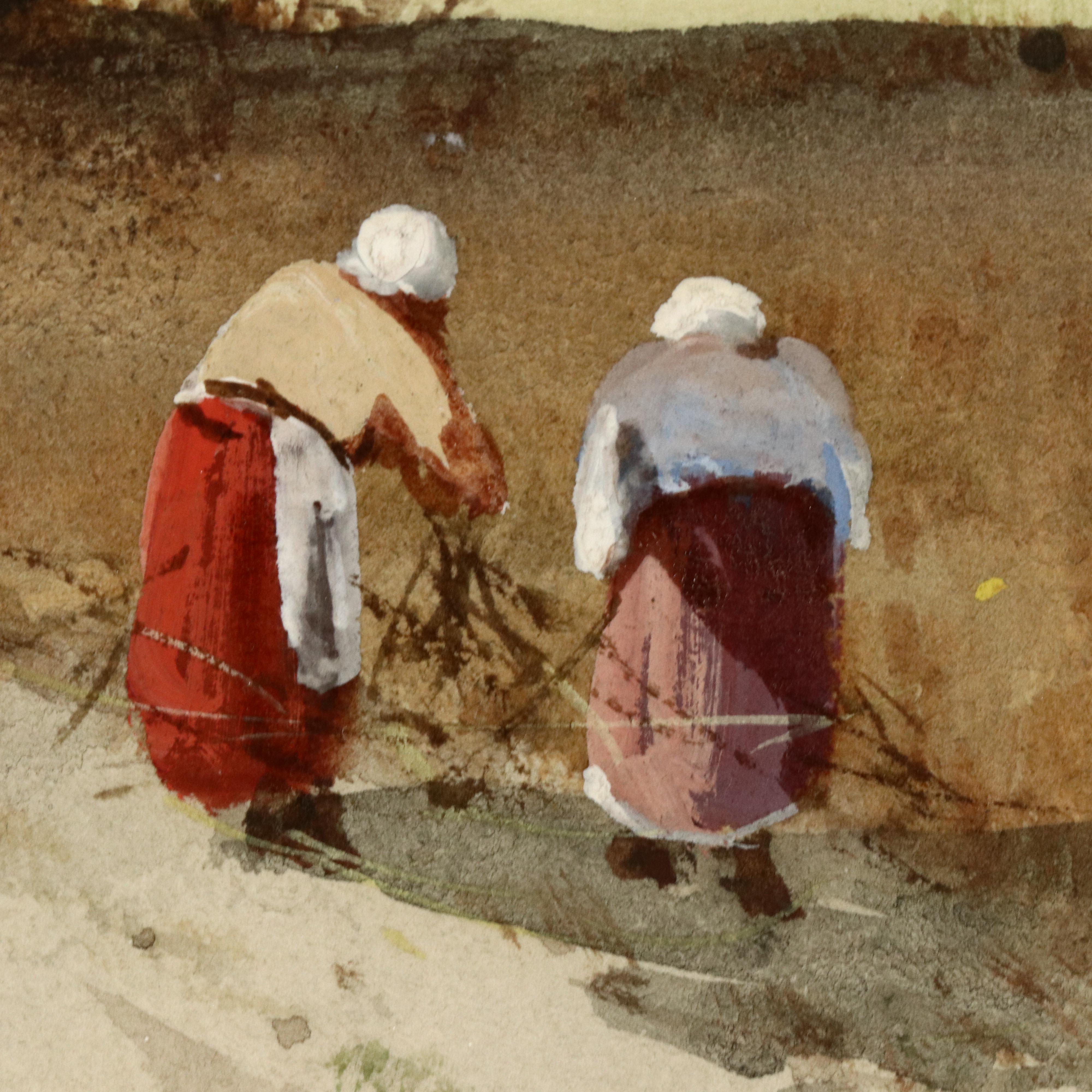Sydney A. Mulholland Watercolor and Gouache Painting of Field Workers