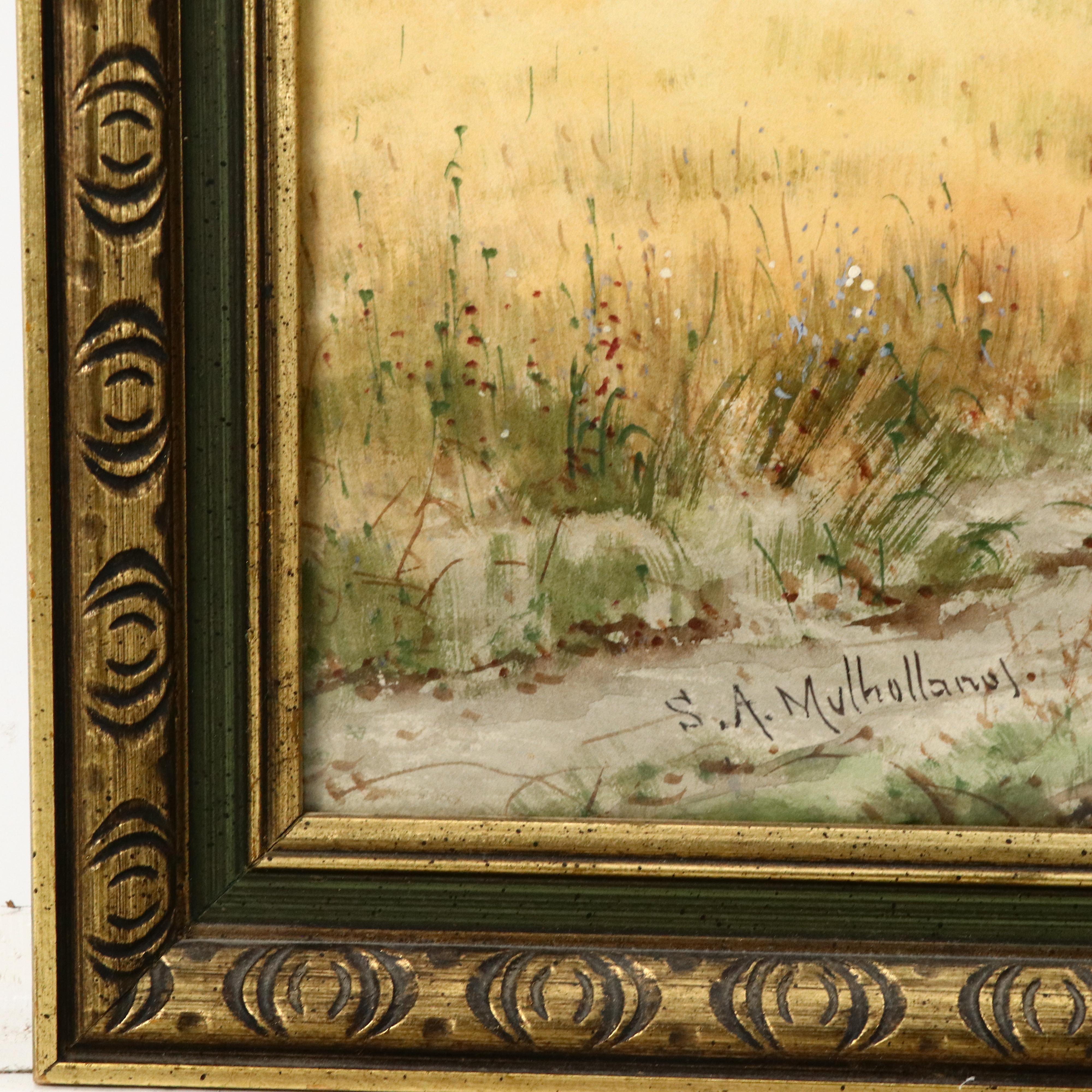Sydney A. Mulholland Watercolor and Gouache Painting of Field Workers