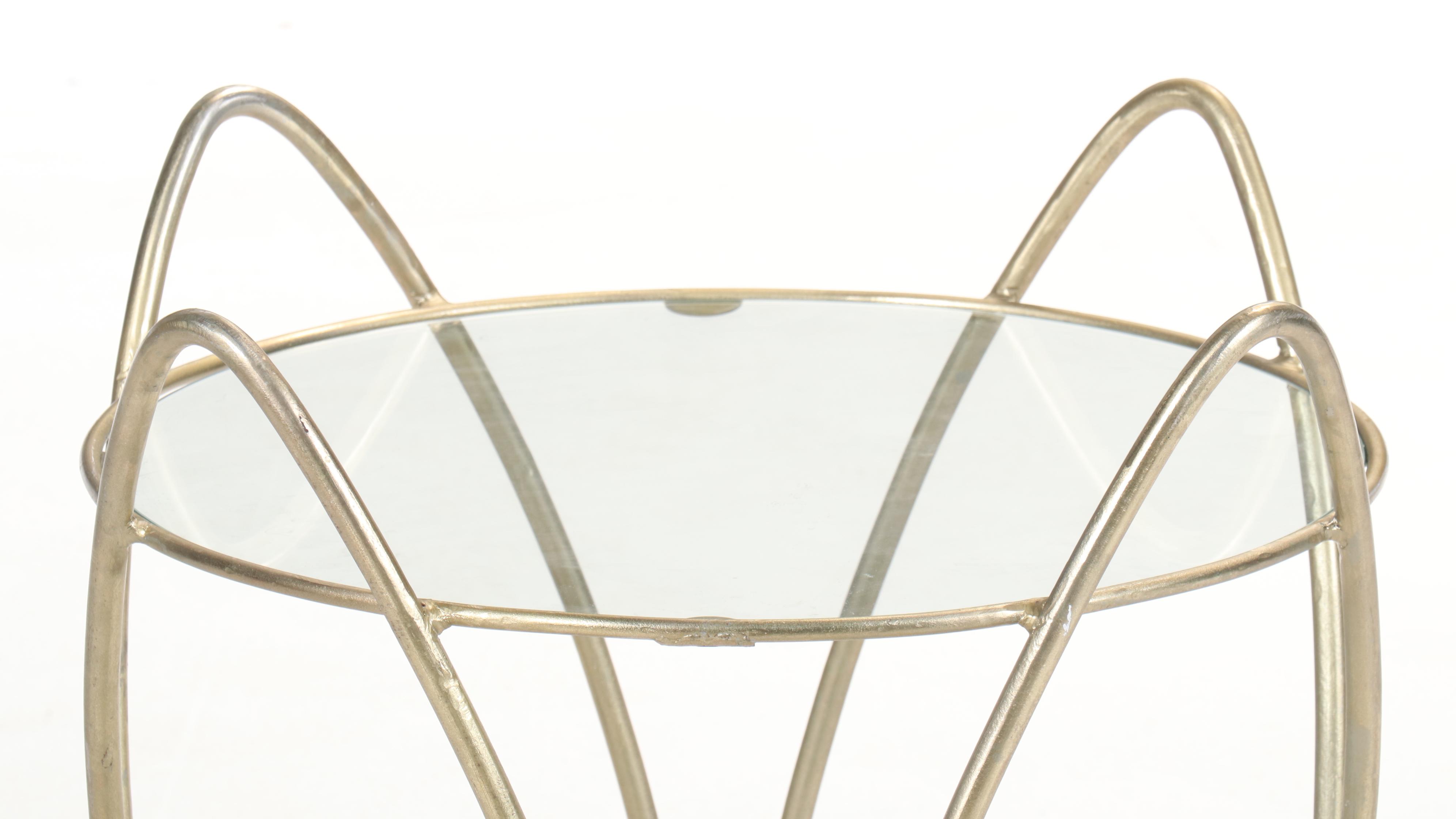 Mid Century Modern Style Glass Top Tulip-Shaped Side Table on Wheels