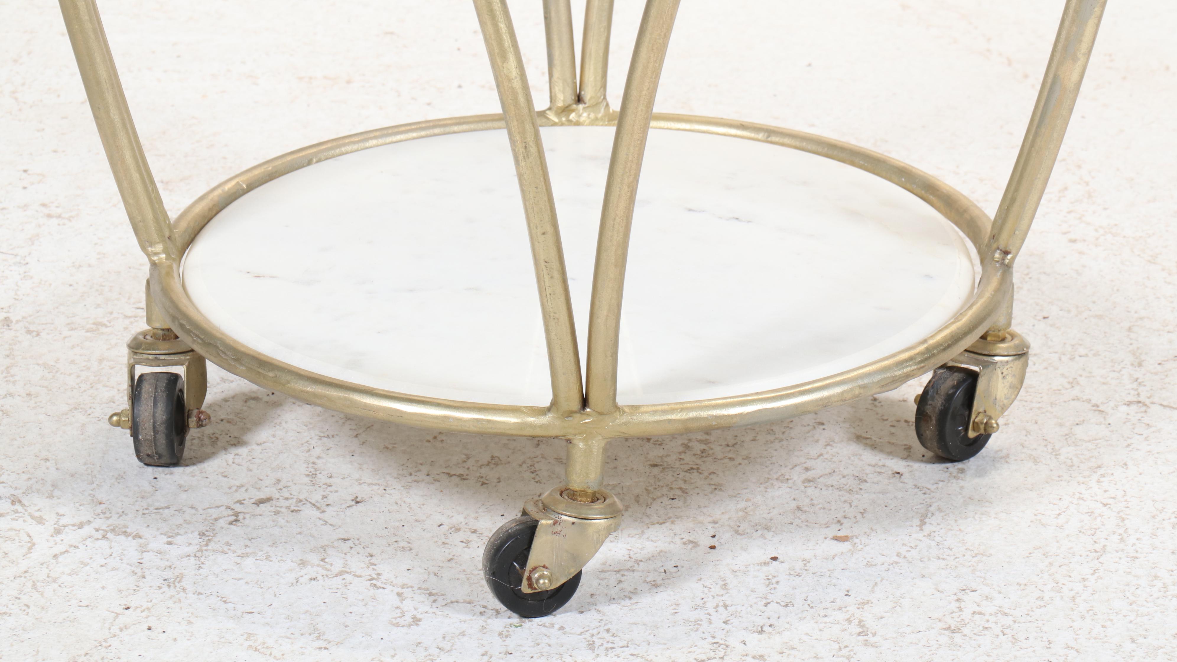 Mid Century Modern Style Glass Top Tulip-Shaped Side Table on Wheels