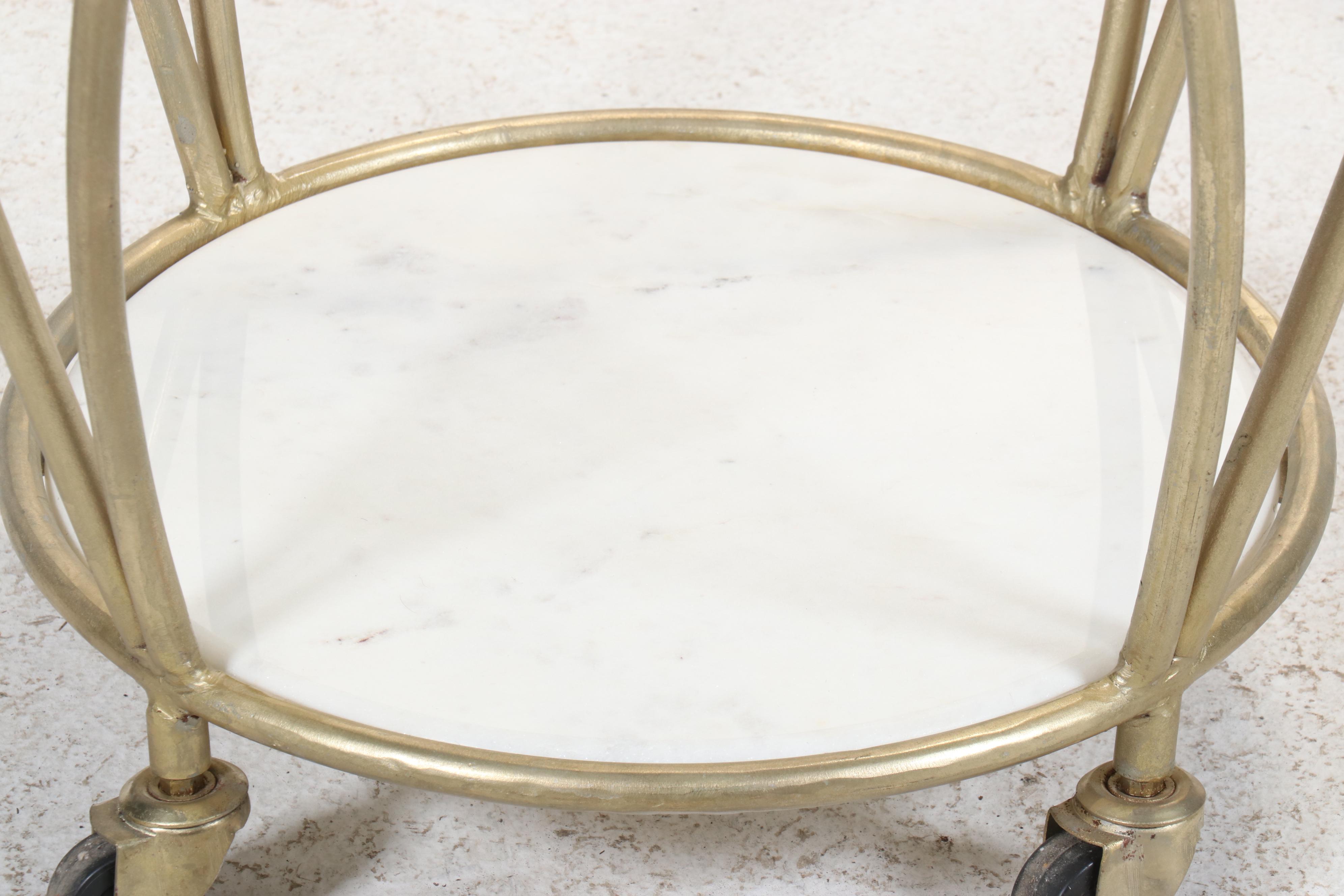 Mid Century Modern Style Glass Top Tulip-Shaped Side Table on Wheels