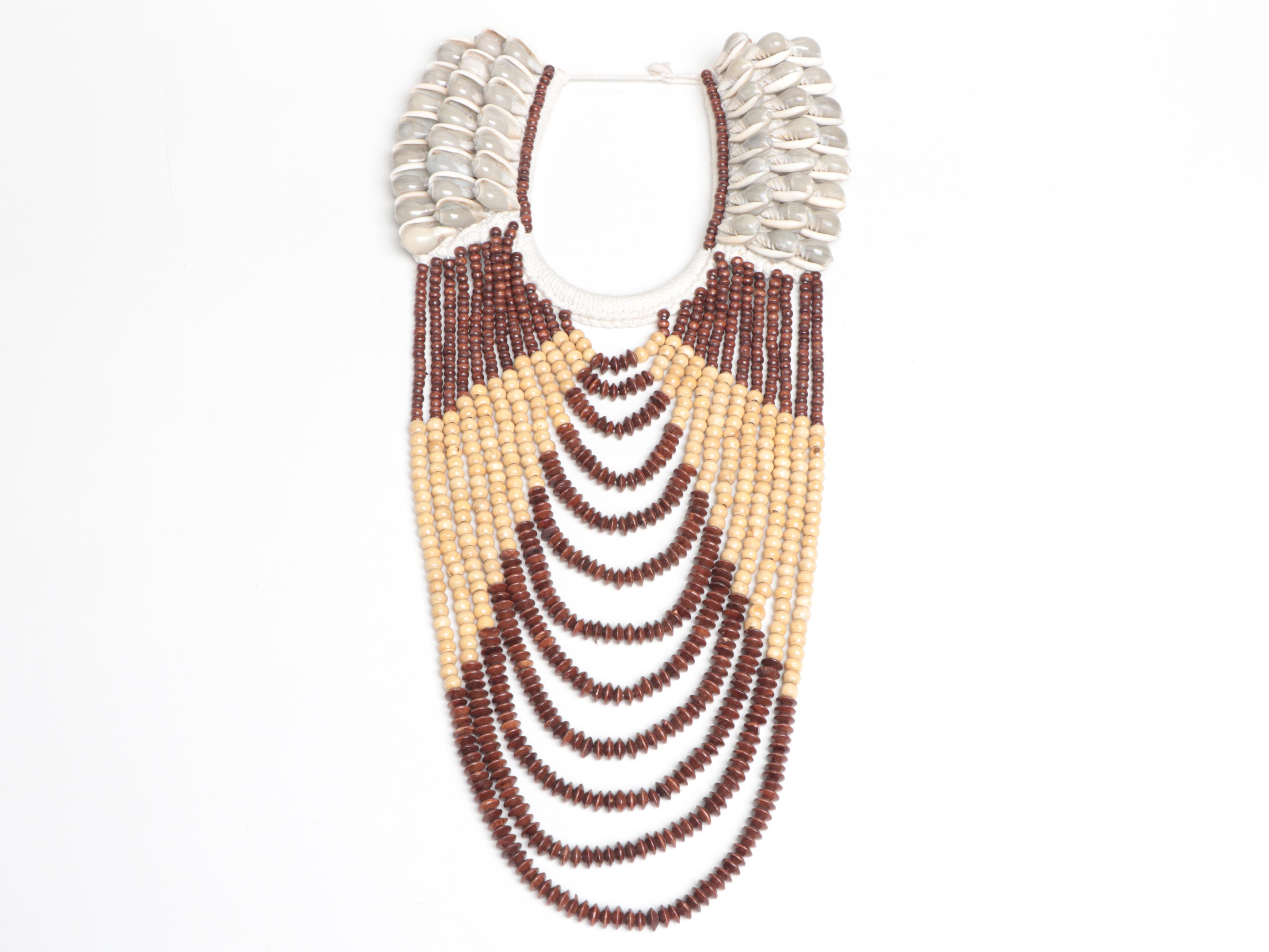 Papua New Guinea Souvenir Trade Wooden Beads and Shell Work Necklaces