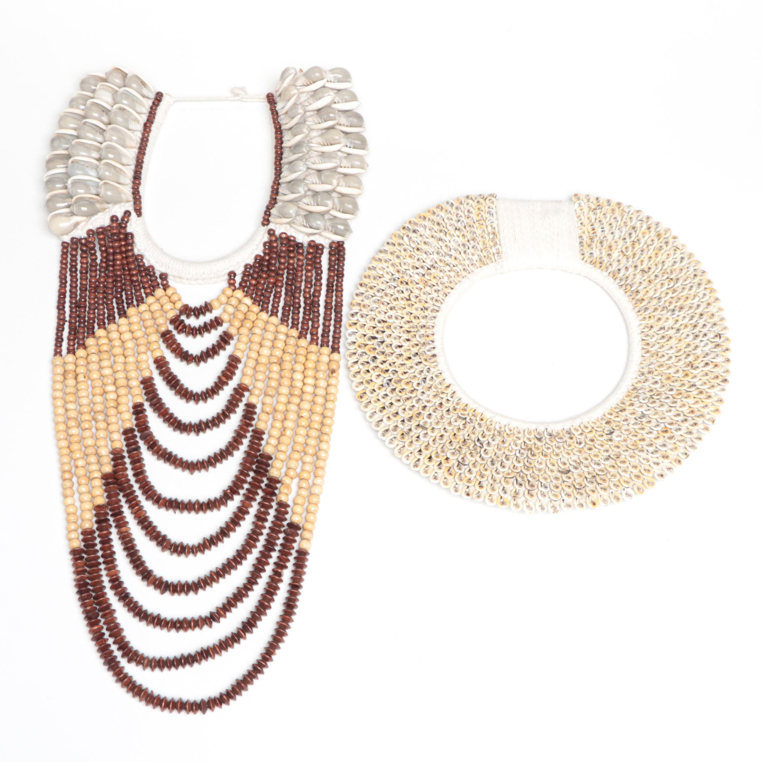 Papua New Guinea Souvenir Trade Wooden Beads and Shell Work Necklaces