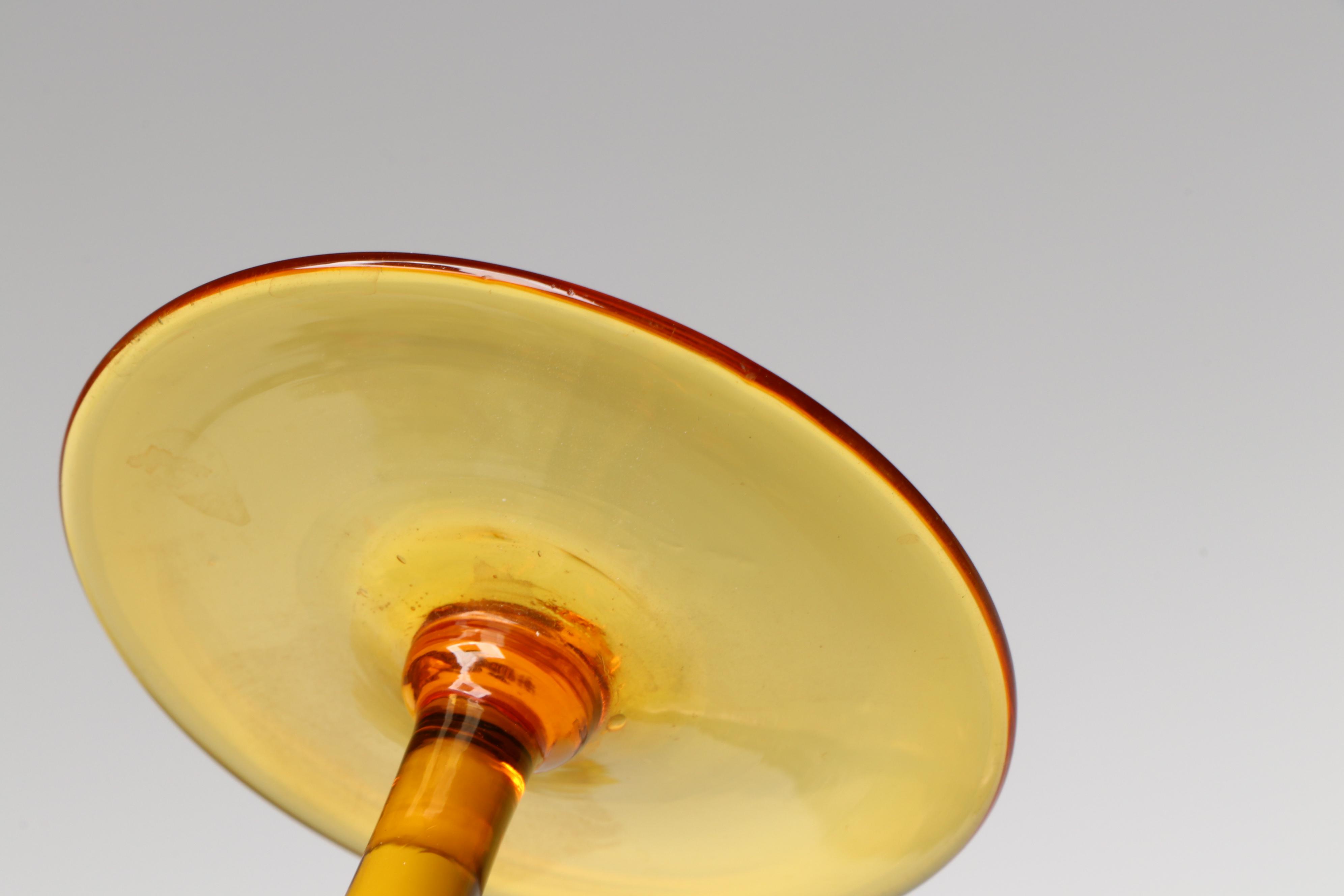 Wilcox Silver Plate Handled Tray with Etched Amber Glass Stemware