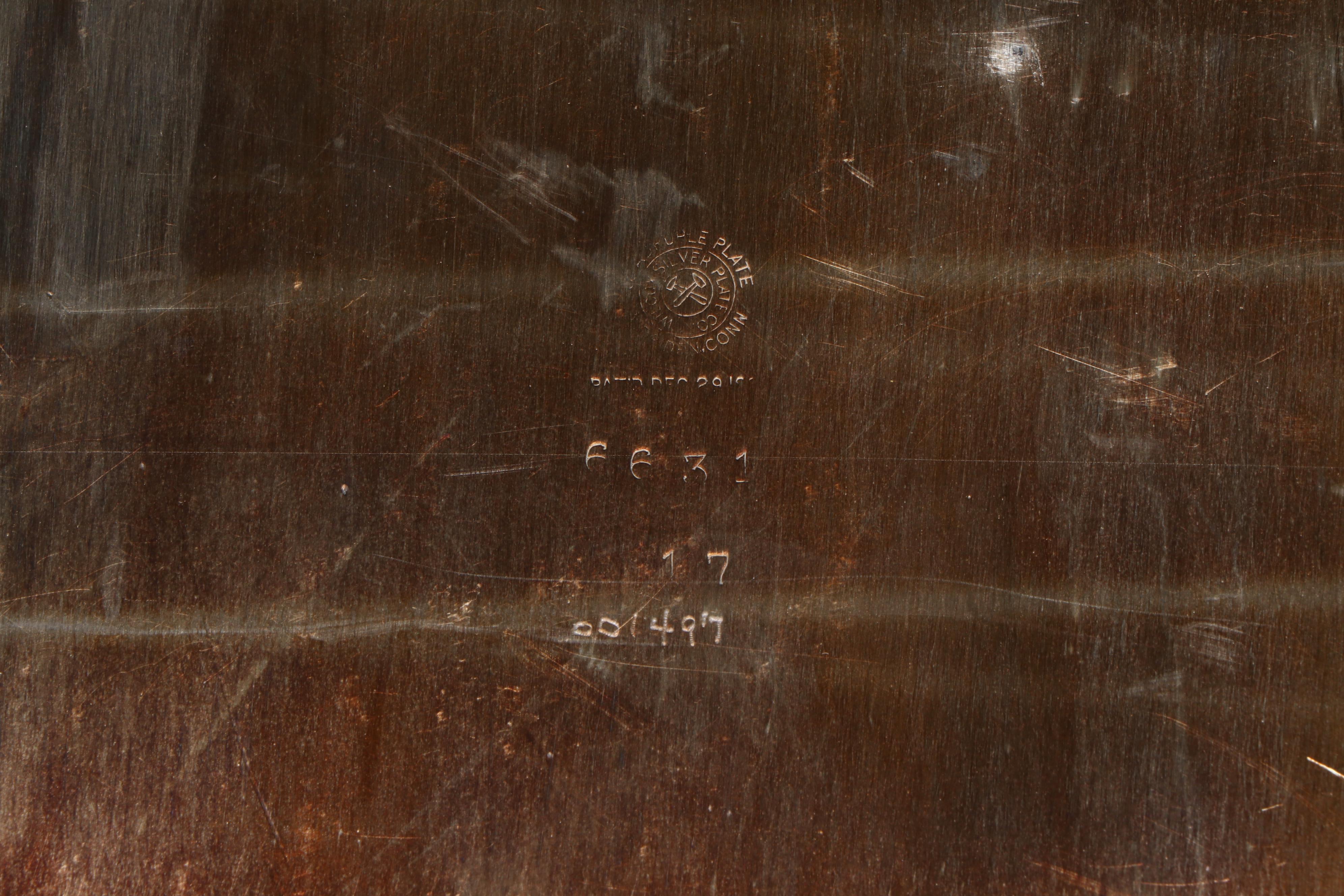 Wilcox Silver Plate Handled Tray with Etched Amber Glass Stemware