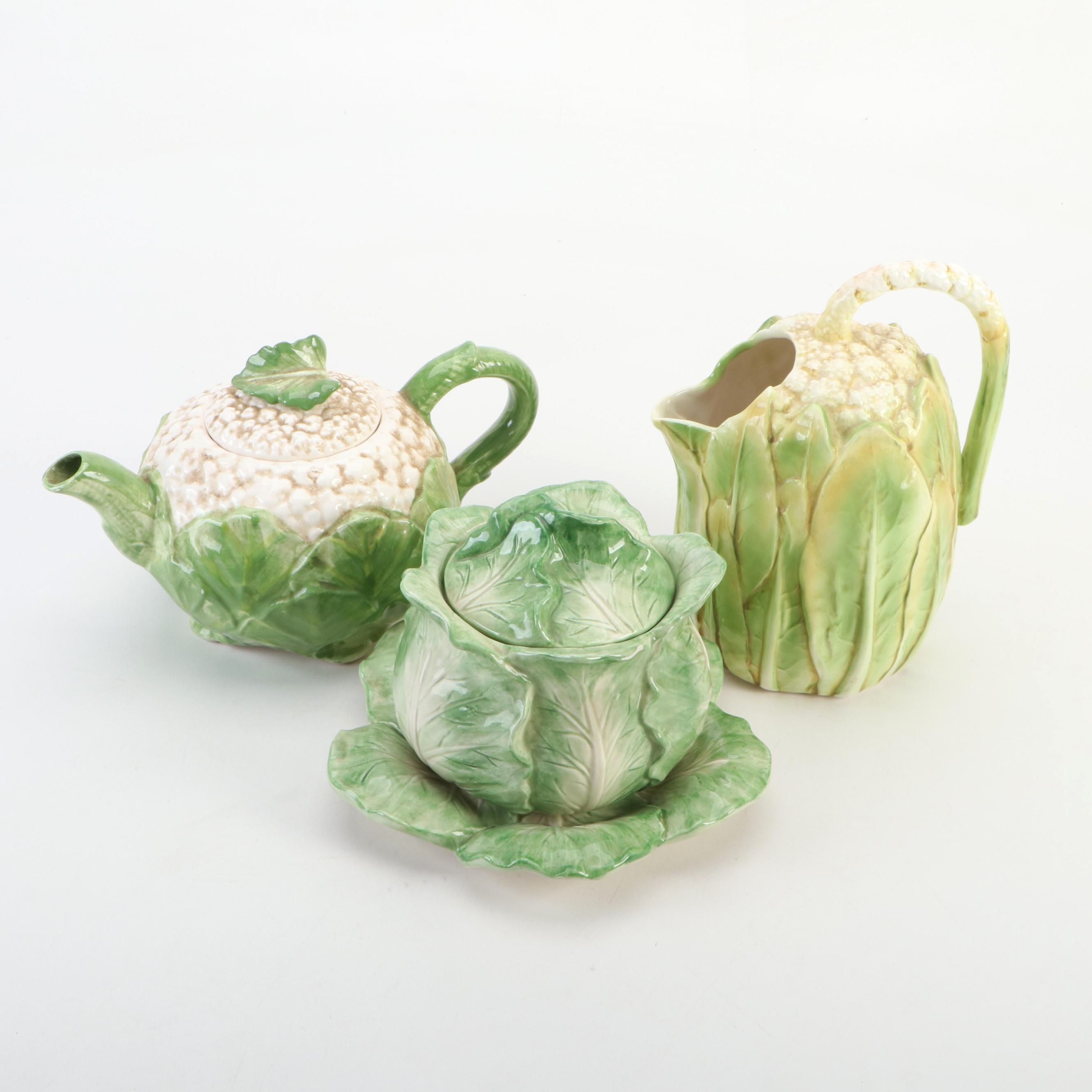 Fitz & Floyd Majolica Ironstone Tableware with Shafford Porcelain Pitcher