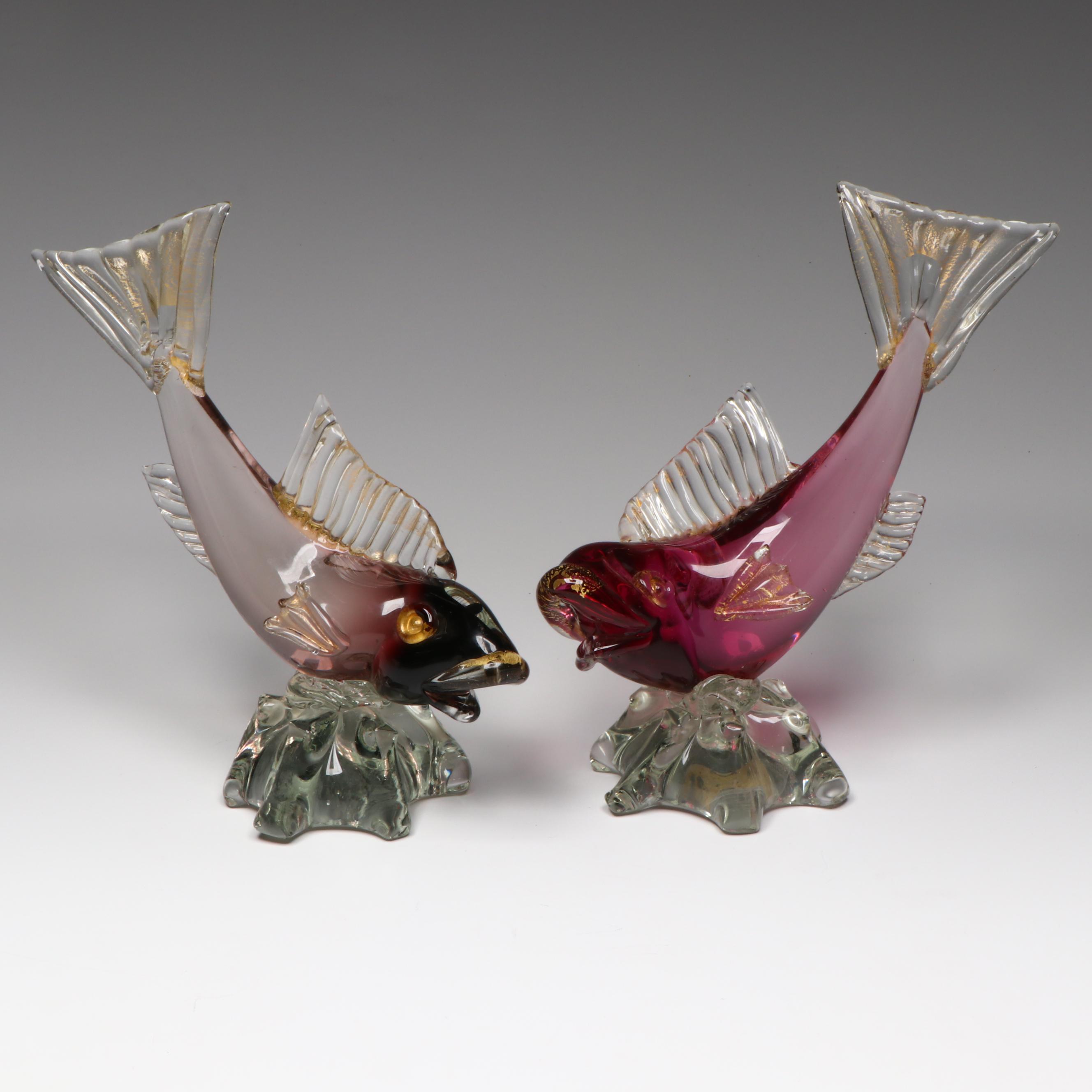 Pair of Murano Glass Fish Sculptures, Late 20th Century