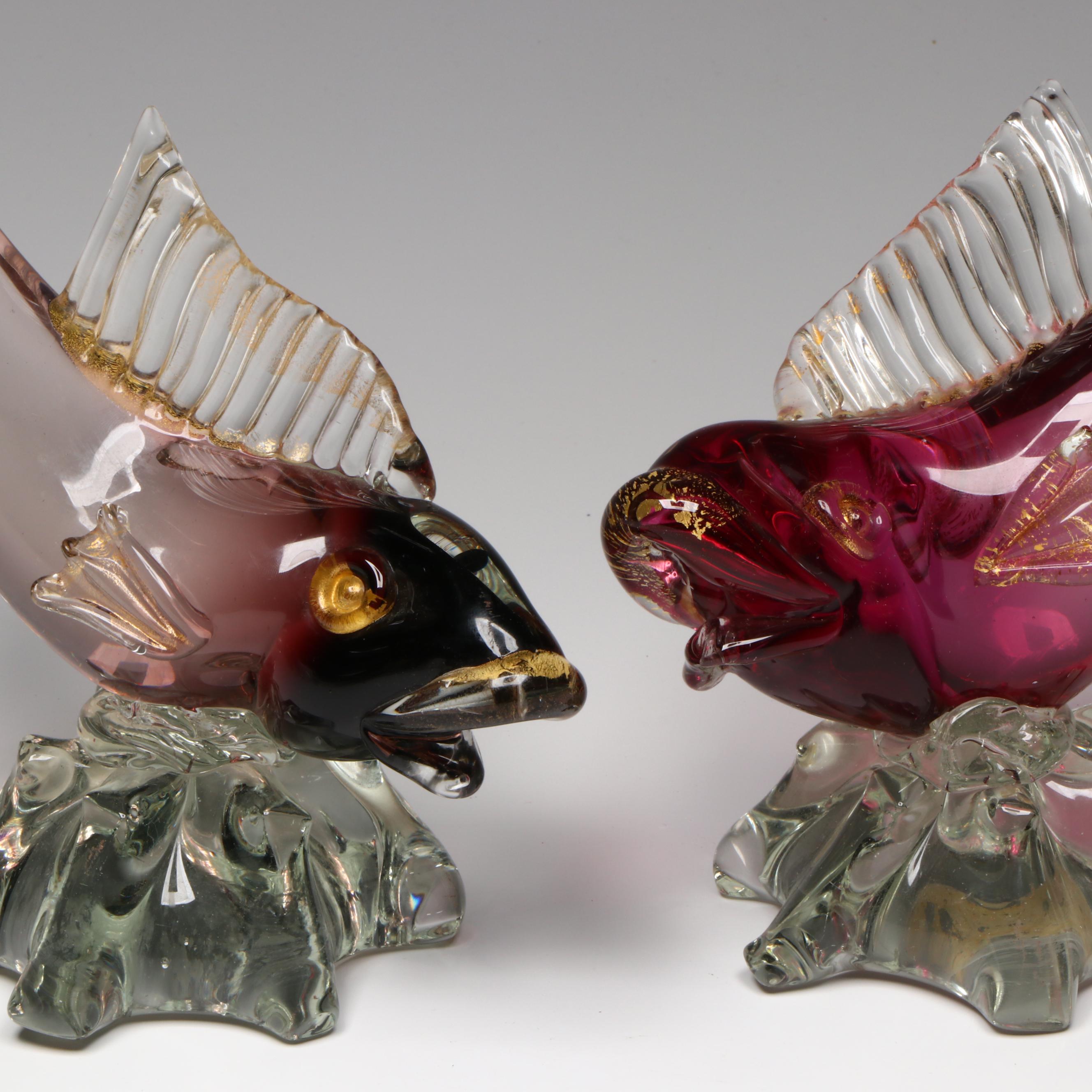Pair of Murano Glass Fish Sculptures, Late 20th Century