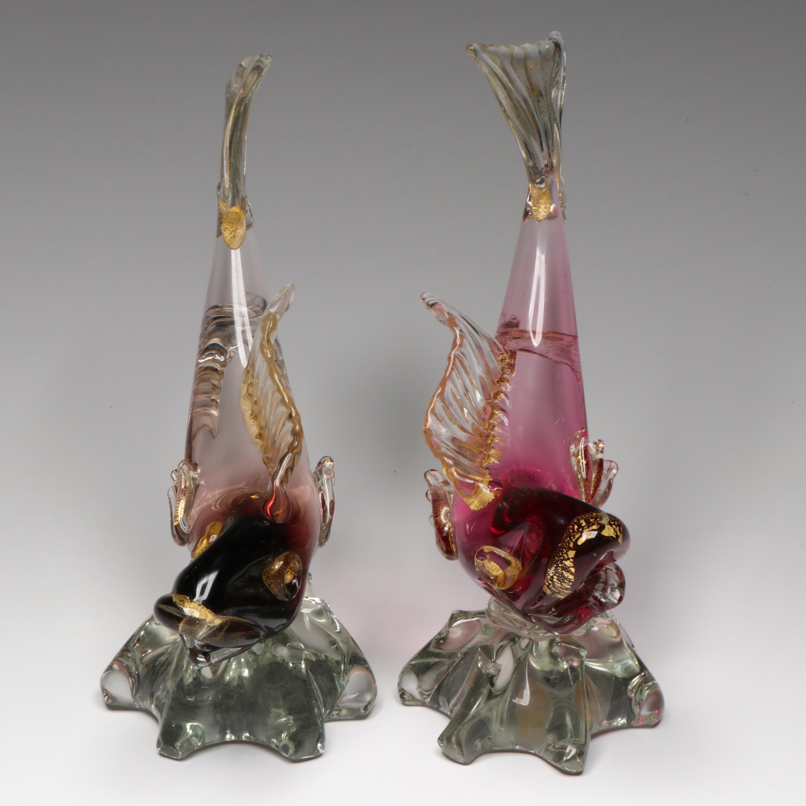 Pair of Murano Glass Fish Sculptures, Late 20th Century