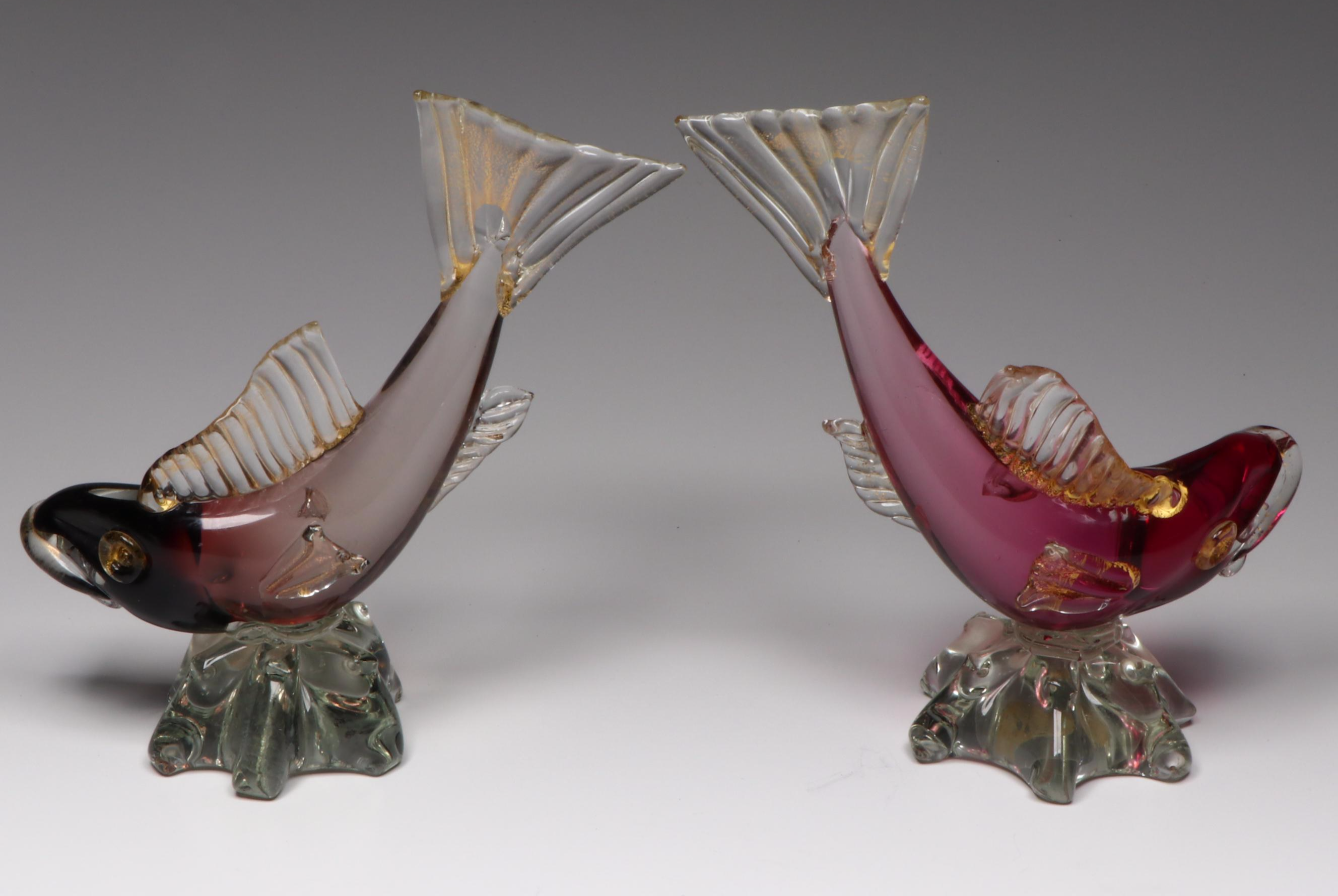 Pair of Murano Glass Fish Sculptures, Late 20th Century