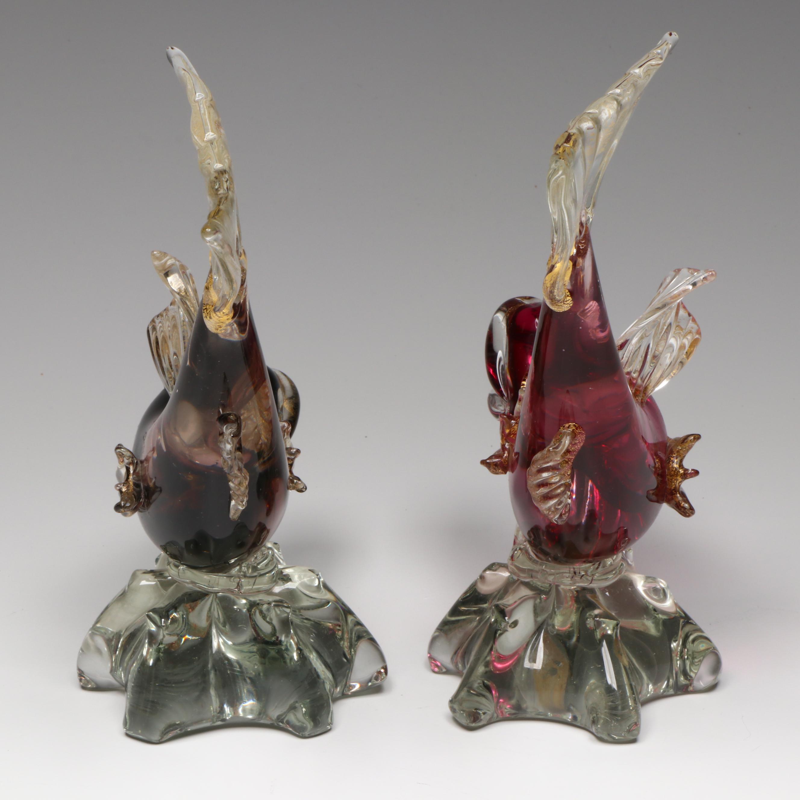 Pair of Murano Glass Fish Sculptures, Late 20th Century