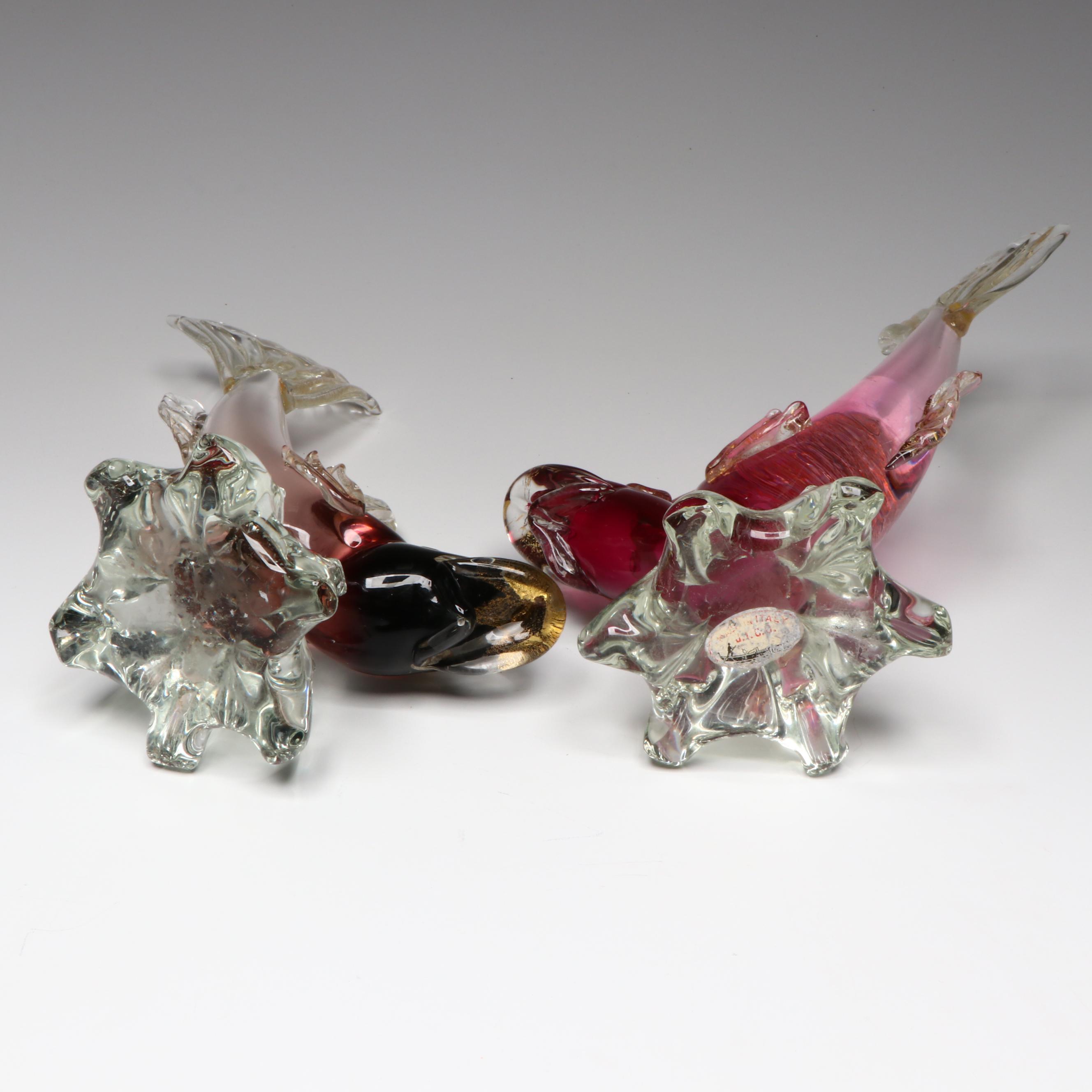 Pair of Murano Glass Fish Sculptures, Late 20th Century