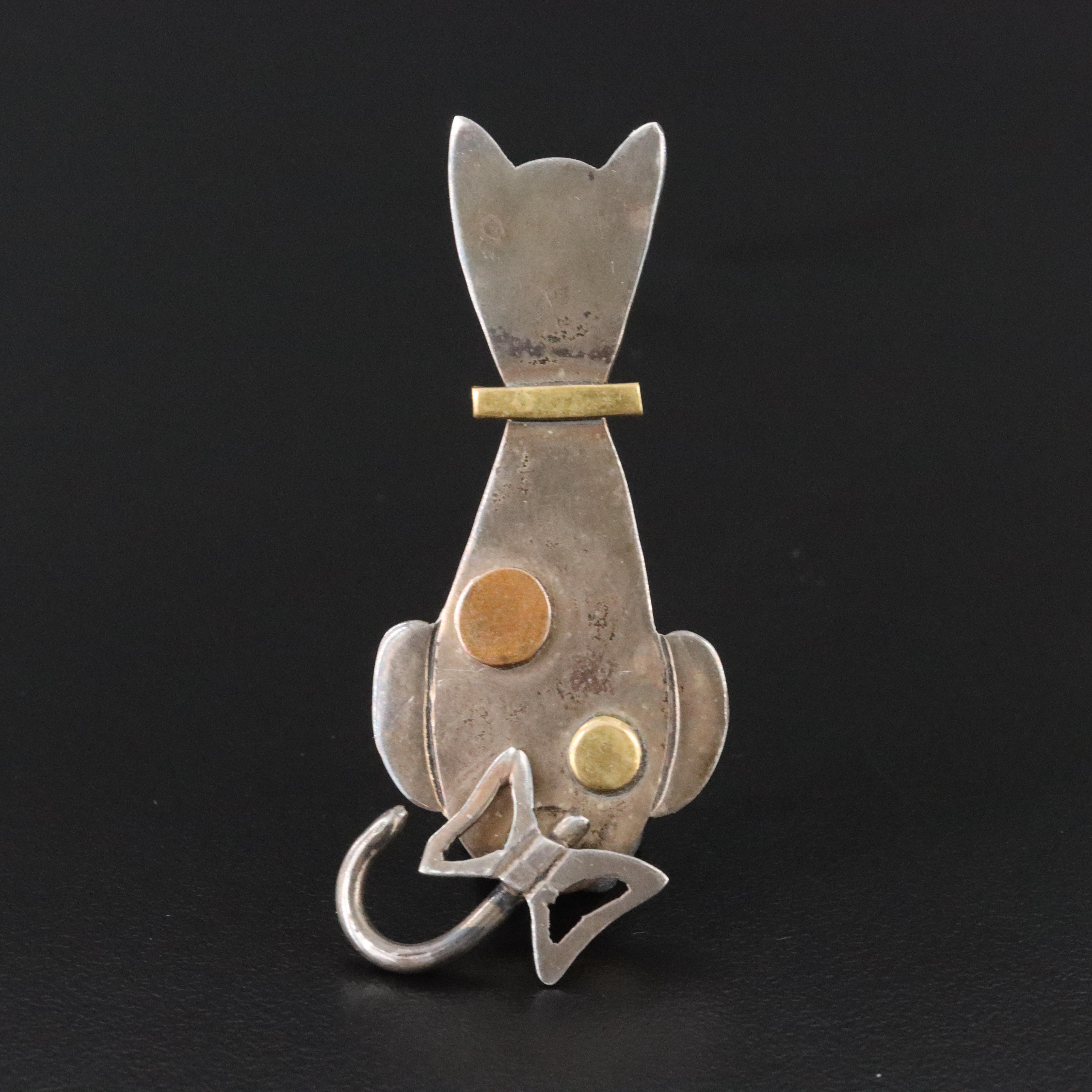 Mexican Sterling Articulated Cat Brooch