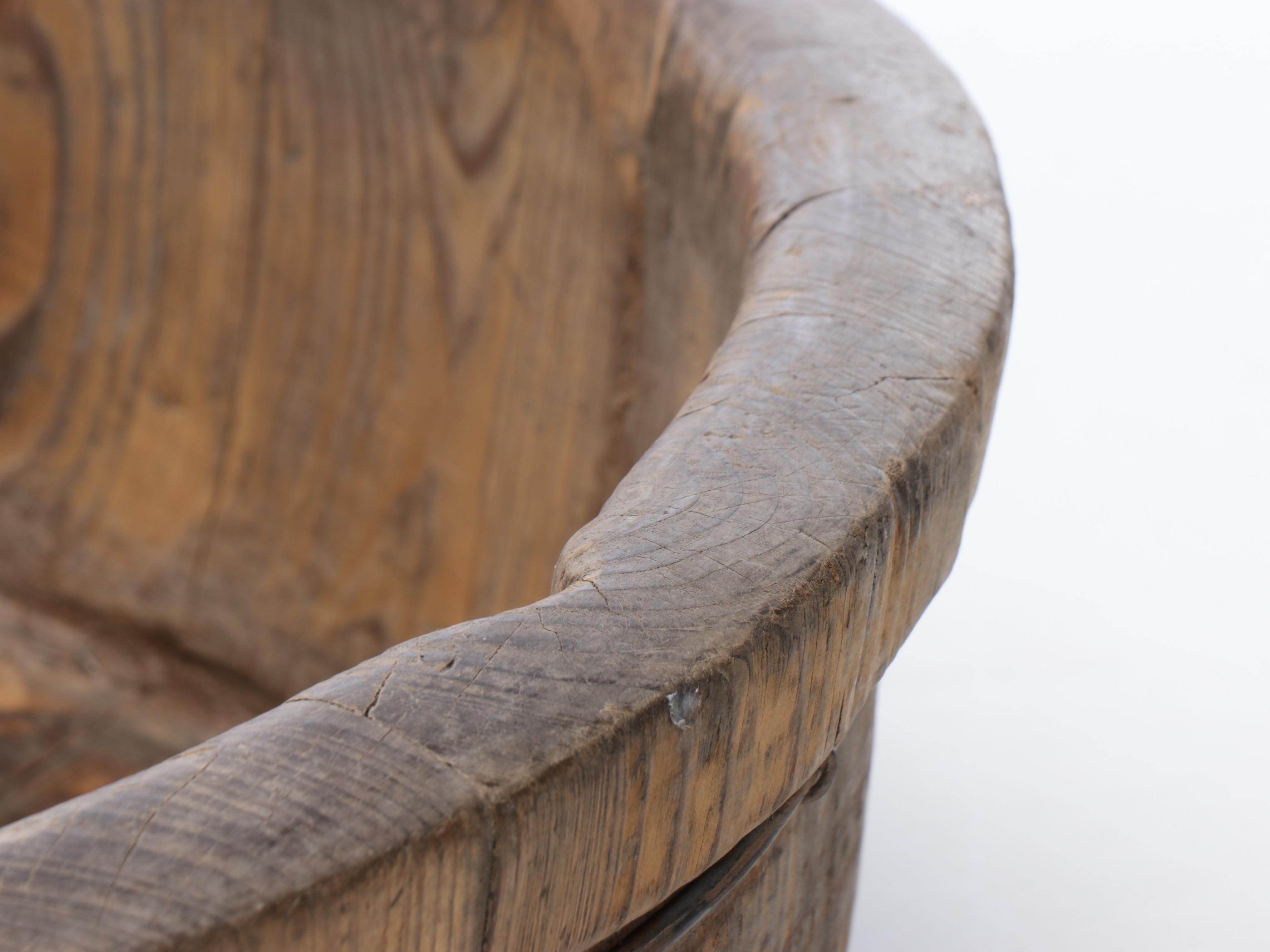 Two Chinese Style Metal Banded Wood Shallow Wash Tubs