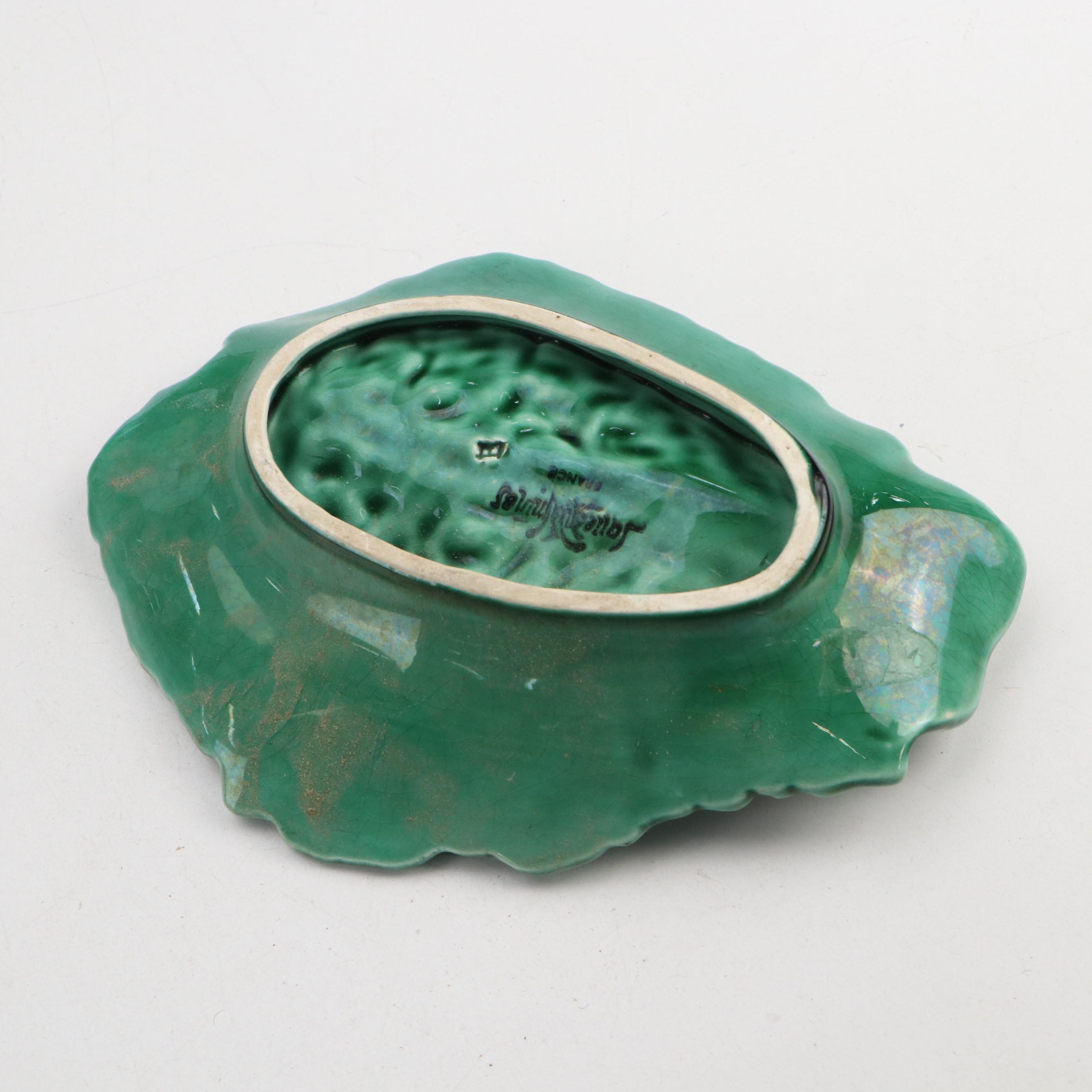 Sarreguemines Leaf Dish with Etruscan Pitcher and Other Majolica Tableware