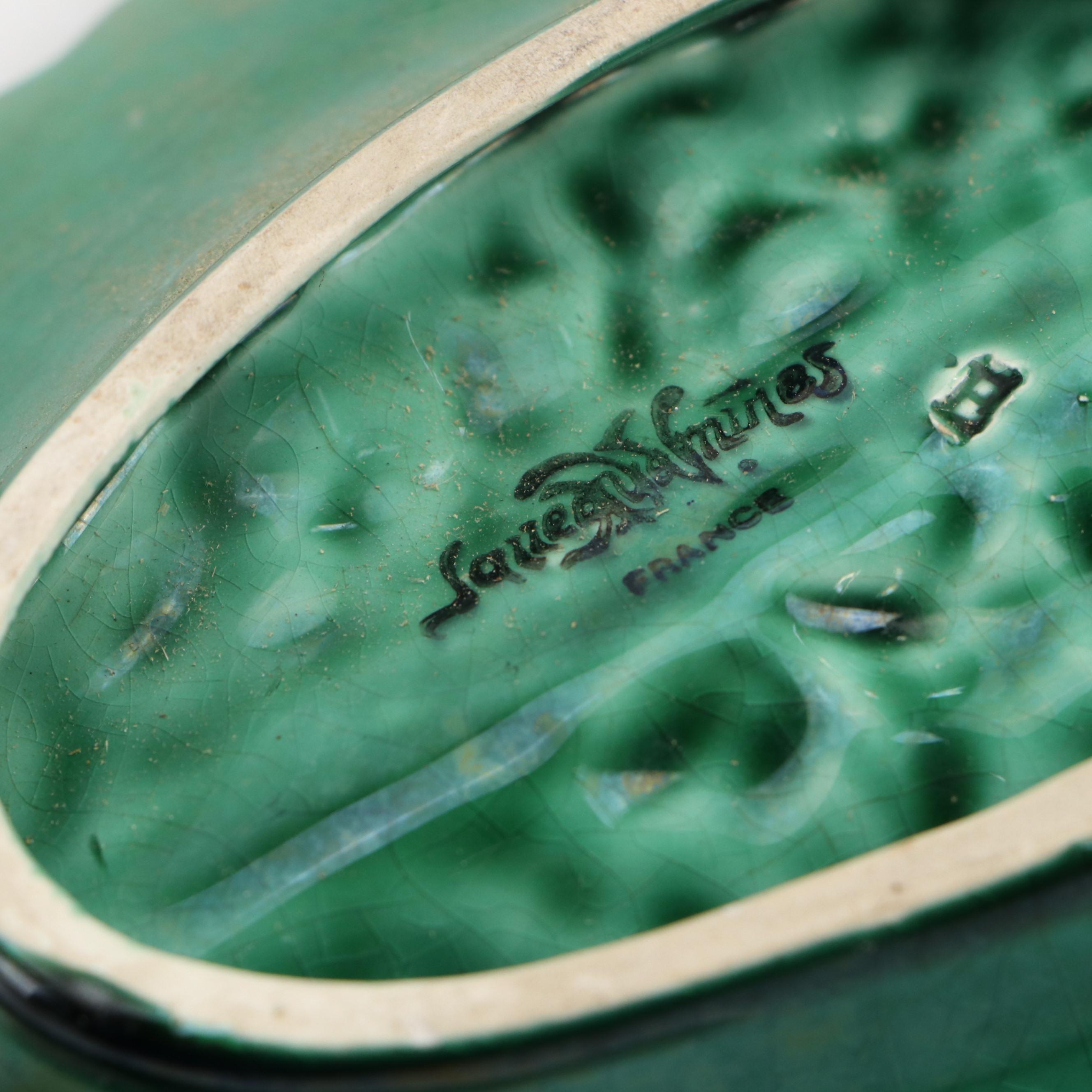 Sarreguemines Leaf Dish with Etruscan Pitcher and Other Majolica Tableware