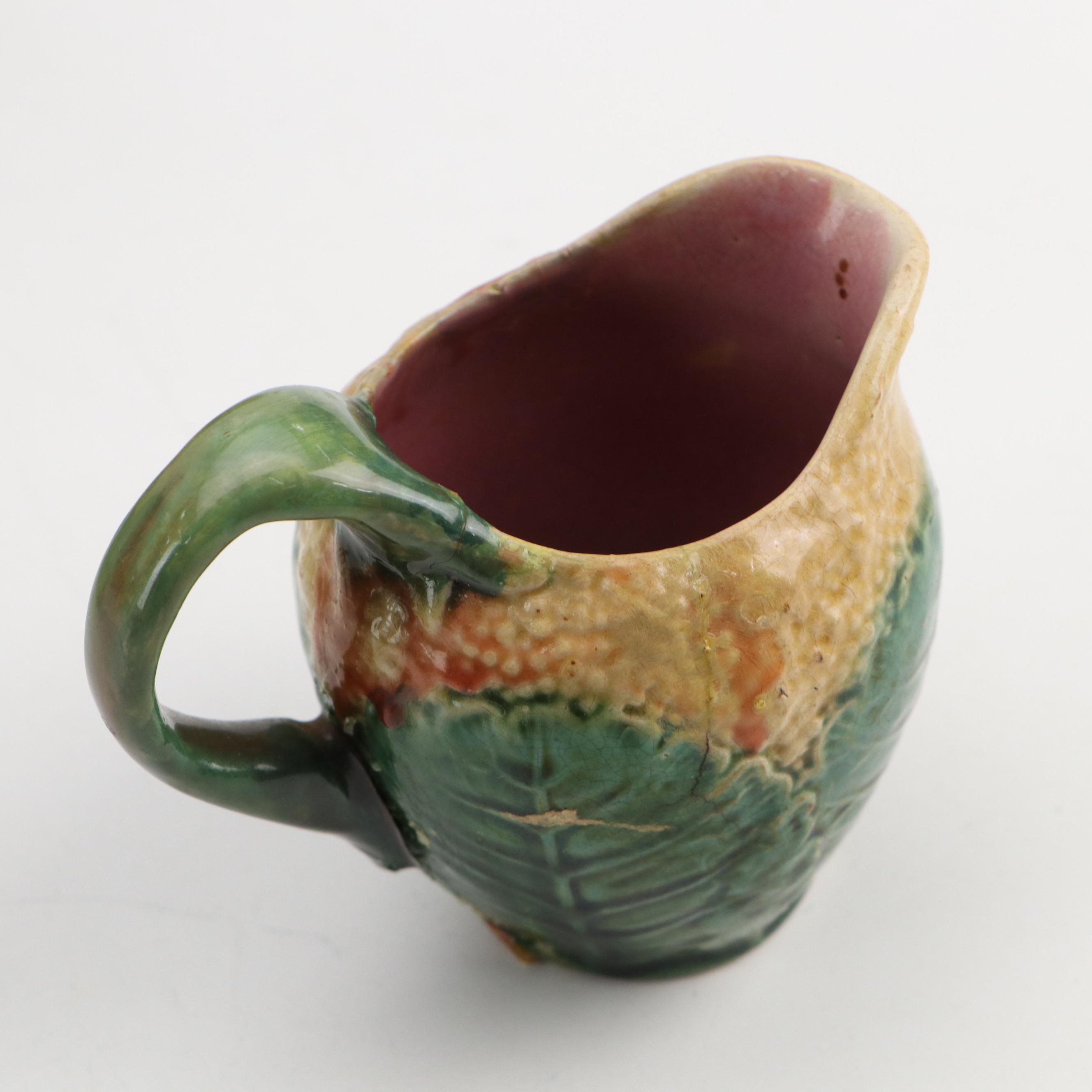 Sarreguemines Leaf Dish with Etruscan Pitcher and Other Majolica Tableware