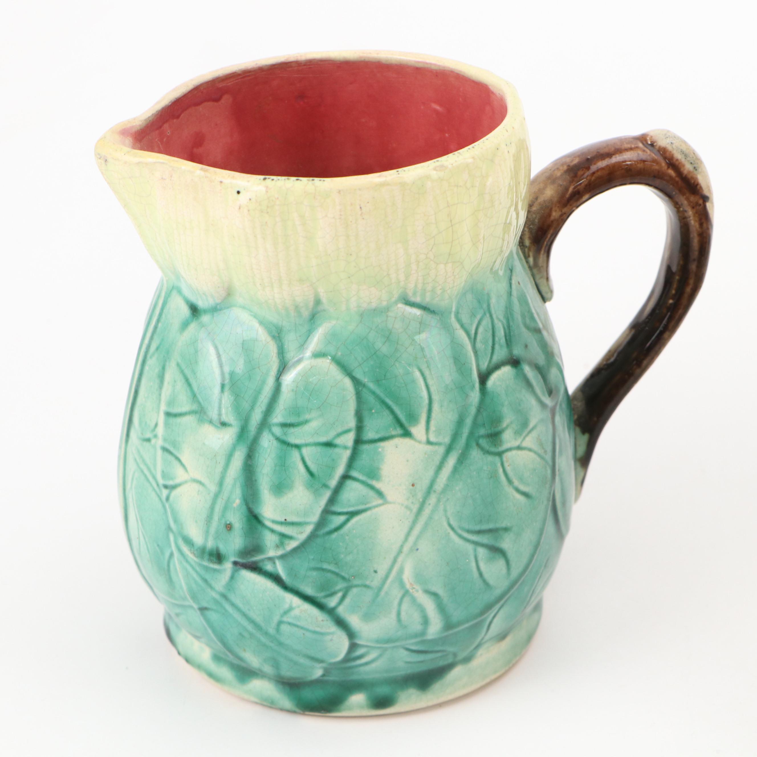 Sarreguemines Leaf Dish with Etruscan Pitcher and Other Majolica Tableware