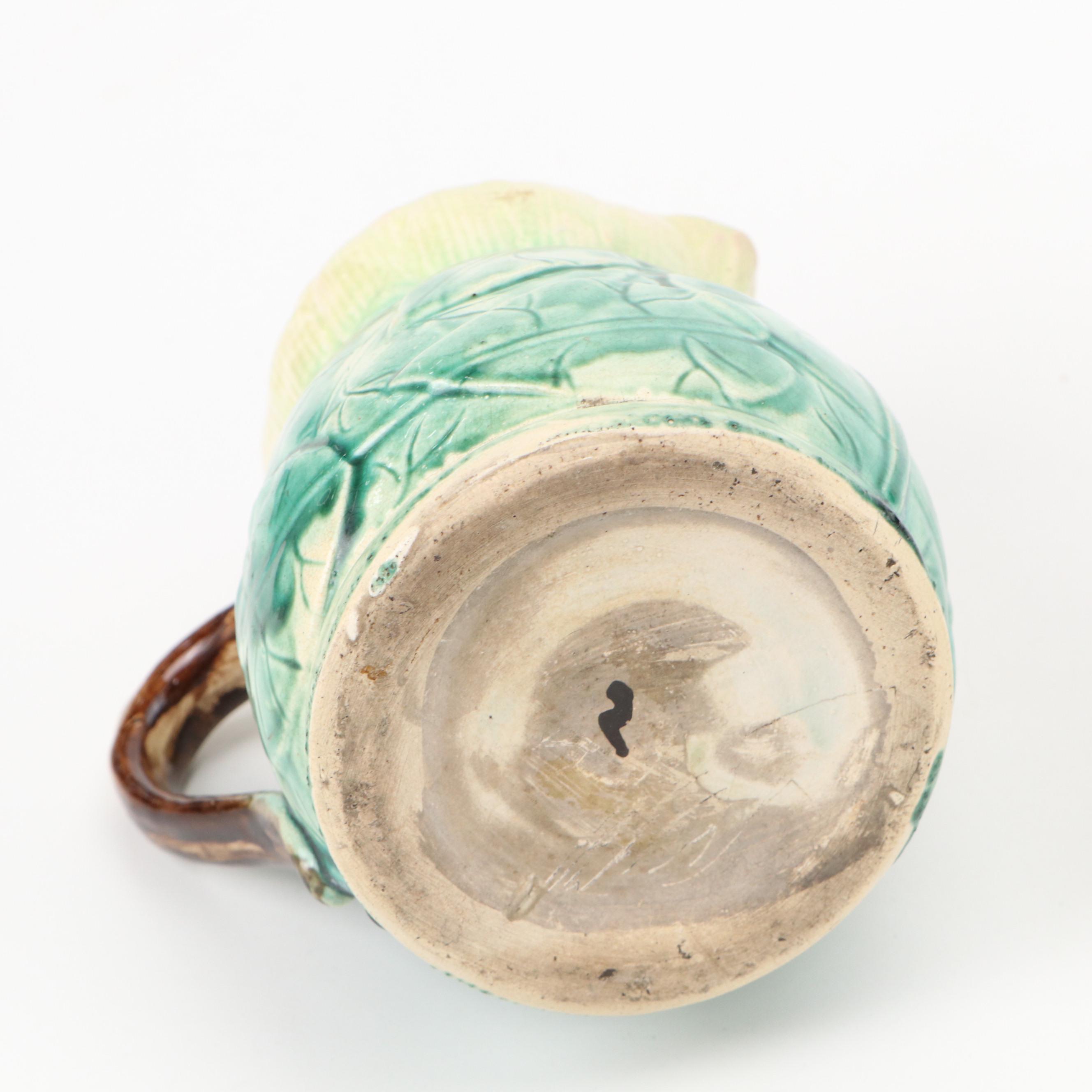 Sarreguemines Leaf Dish with Etruscan Pitcher and Other Majolica Tableware