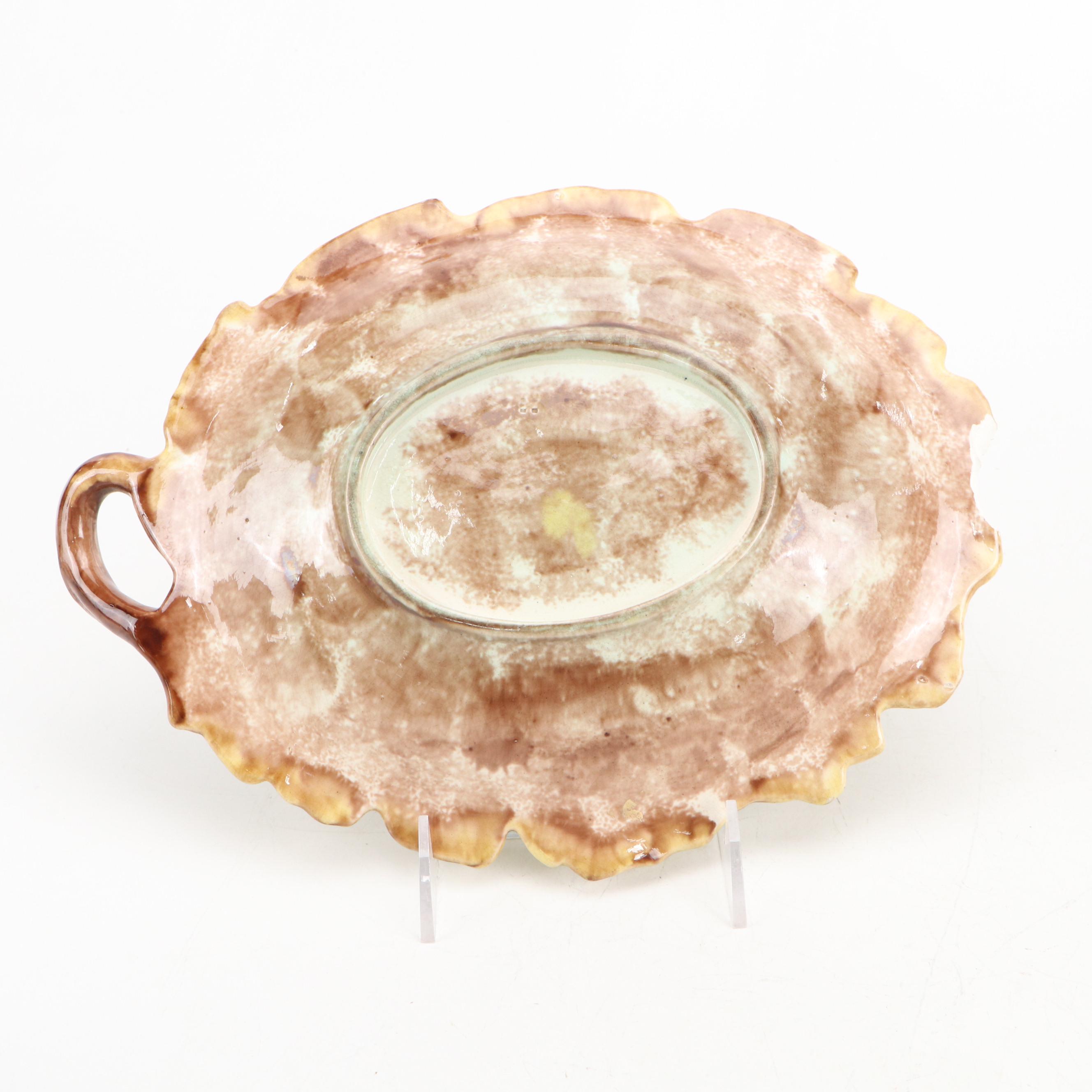 Sarreguemines Leaf Dish with Etruscan Pitcher and Other Majolica Tableware