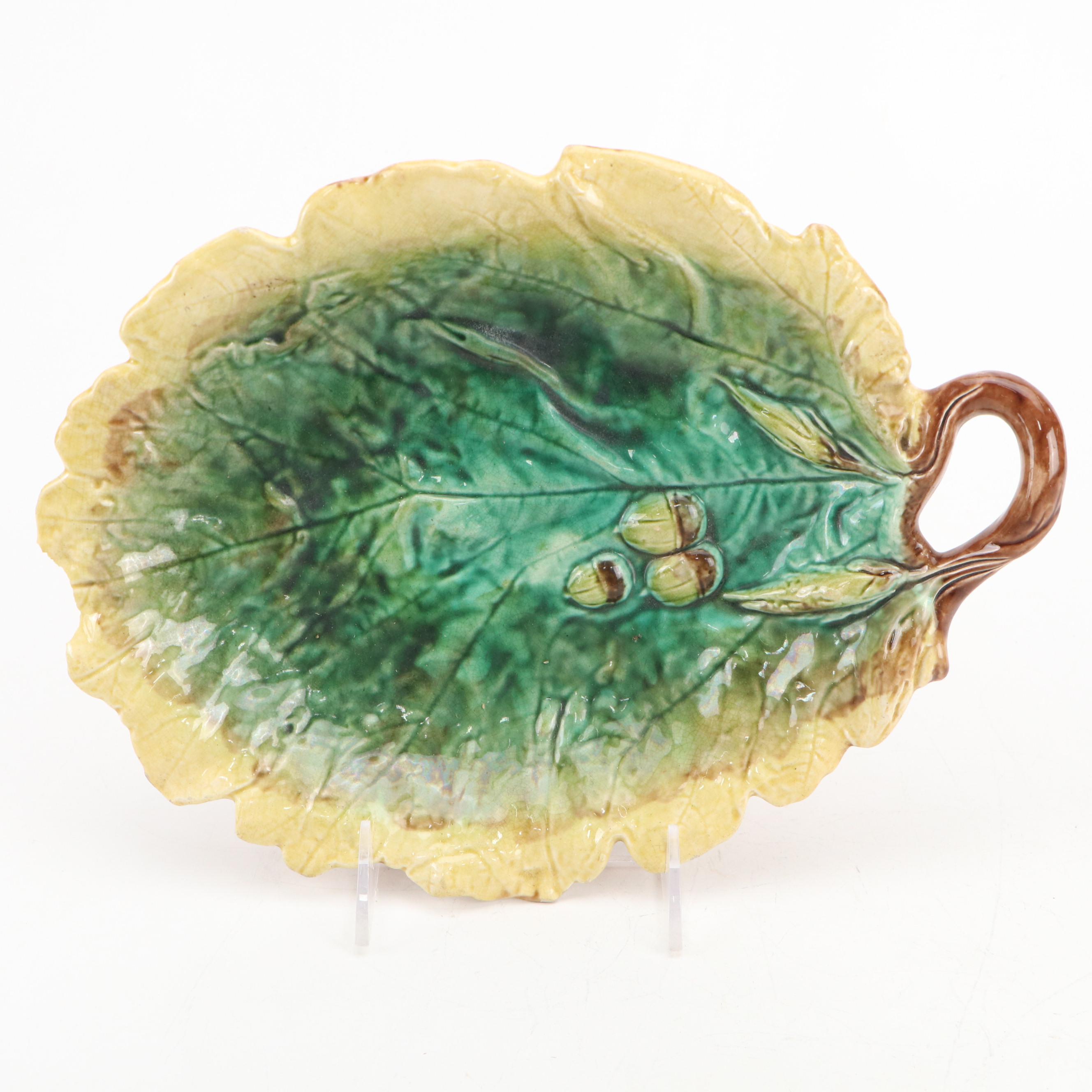 Sarreguemines Leaf Dish with Etruscan Pitcher and Other Majolica Tableware