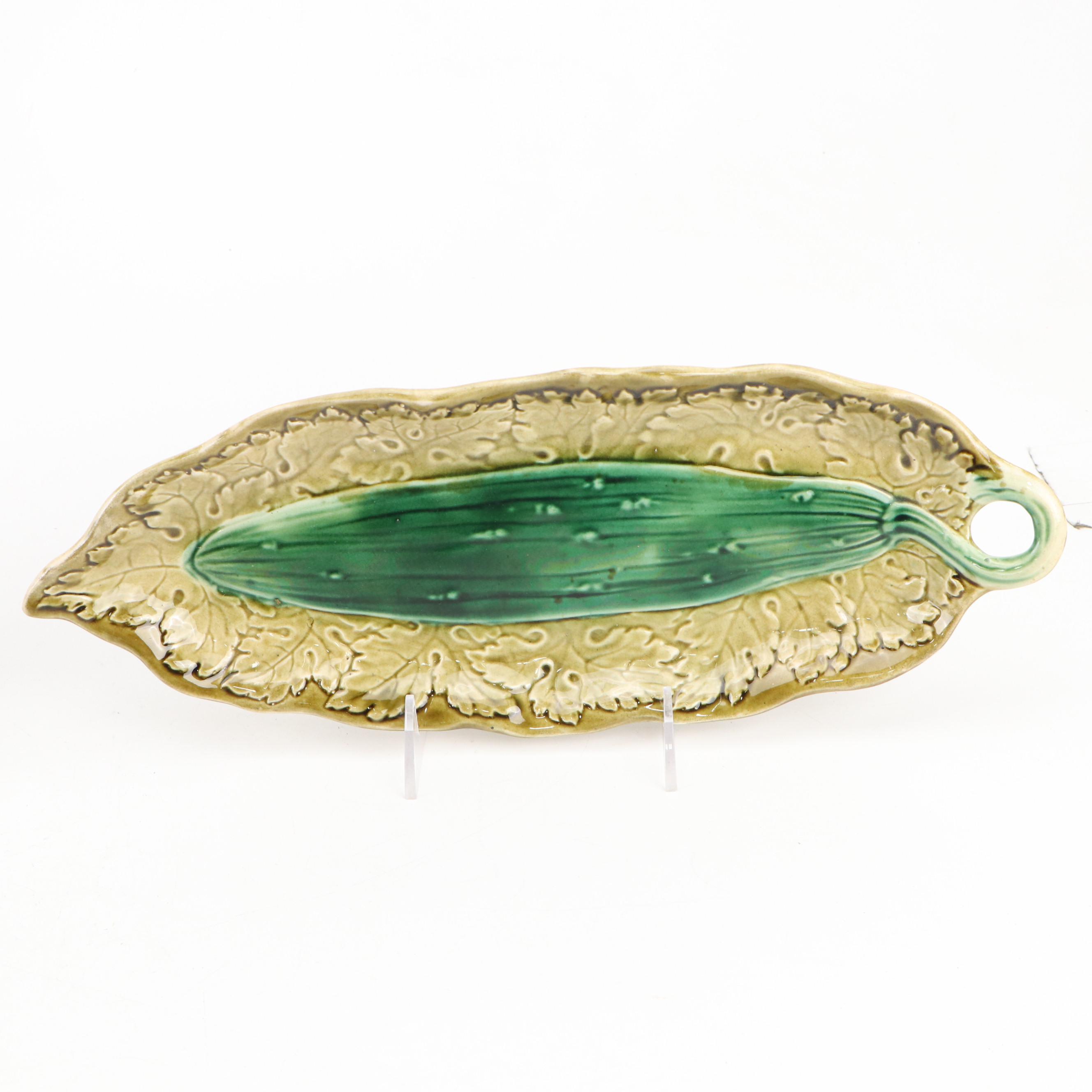 Sarreguemines Leaf Dish with Etruscan Pitcher and Other Majolica Tableware