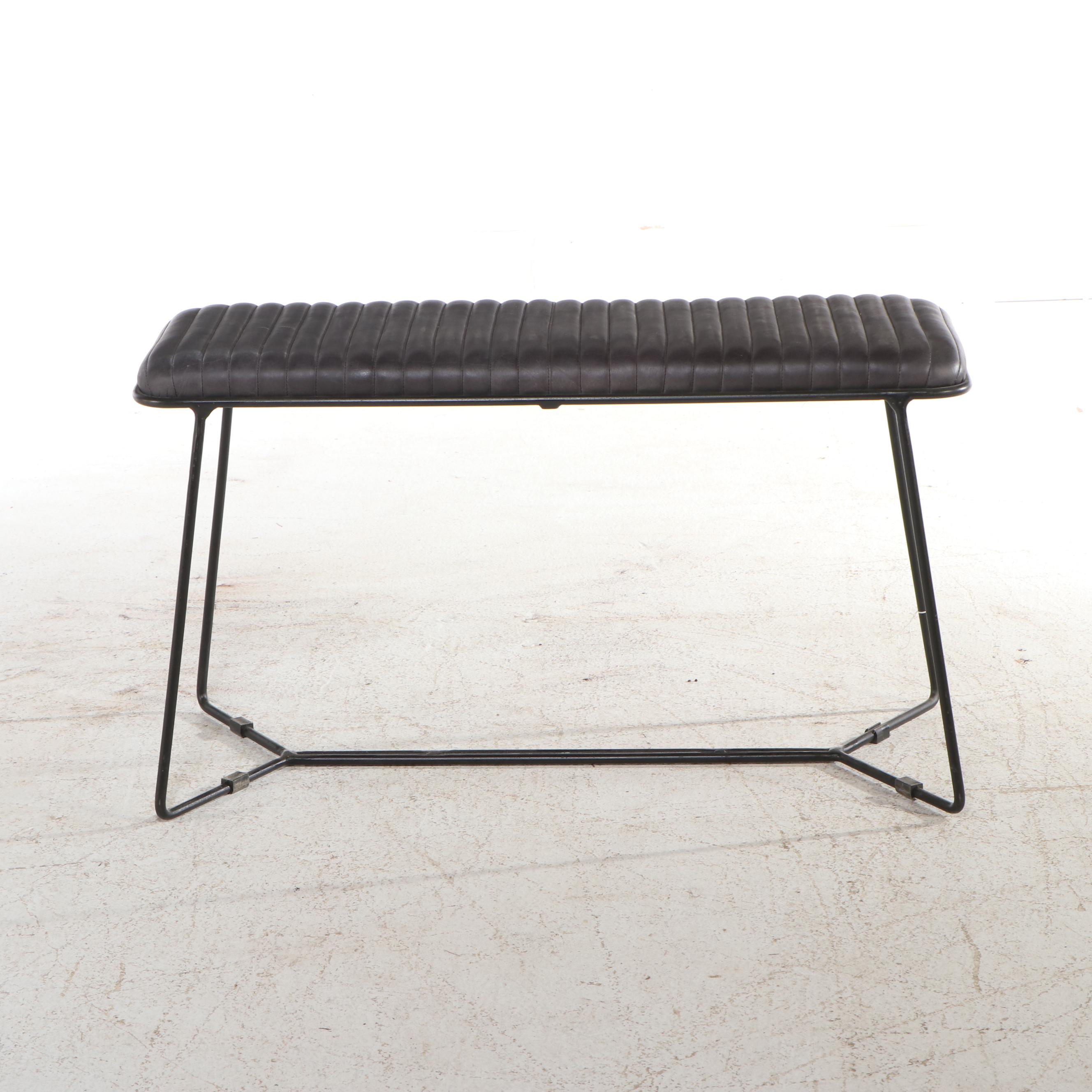 Channel Tufted Vinyl Upholstered Wire Bench