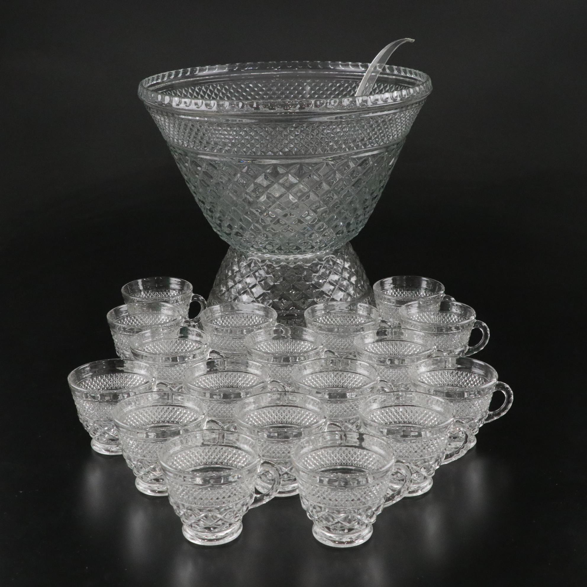 Anchor Hocking "Wexford" Glass Set of Punch Bowl and Cups