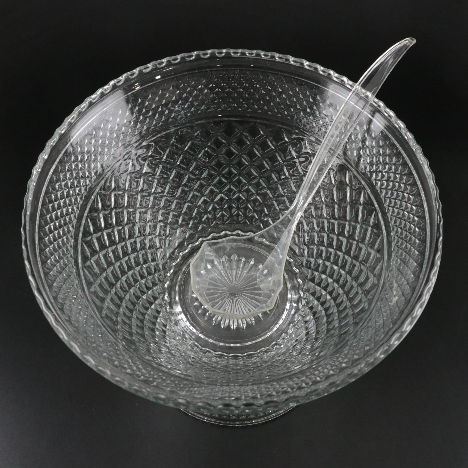 Anchor Hocking "Wexford" Glass Set of Punch Bowl and Cups