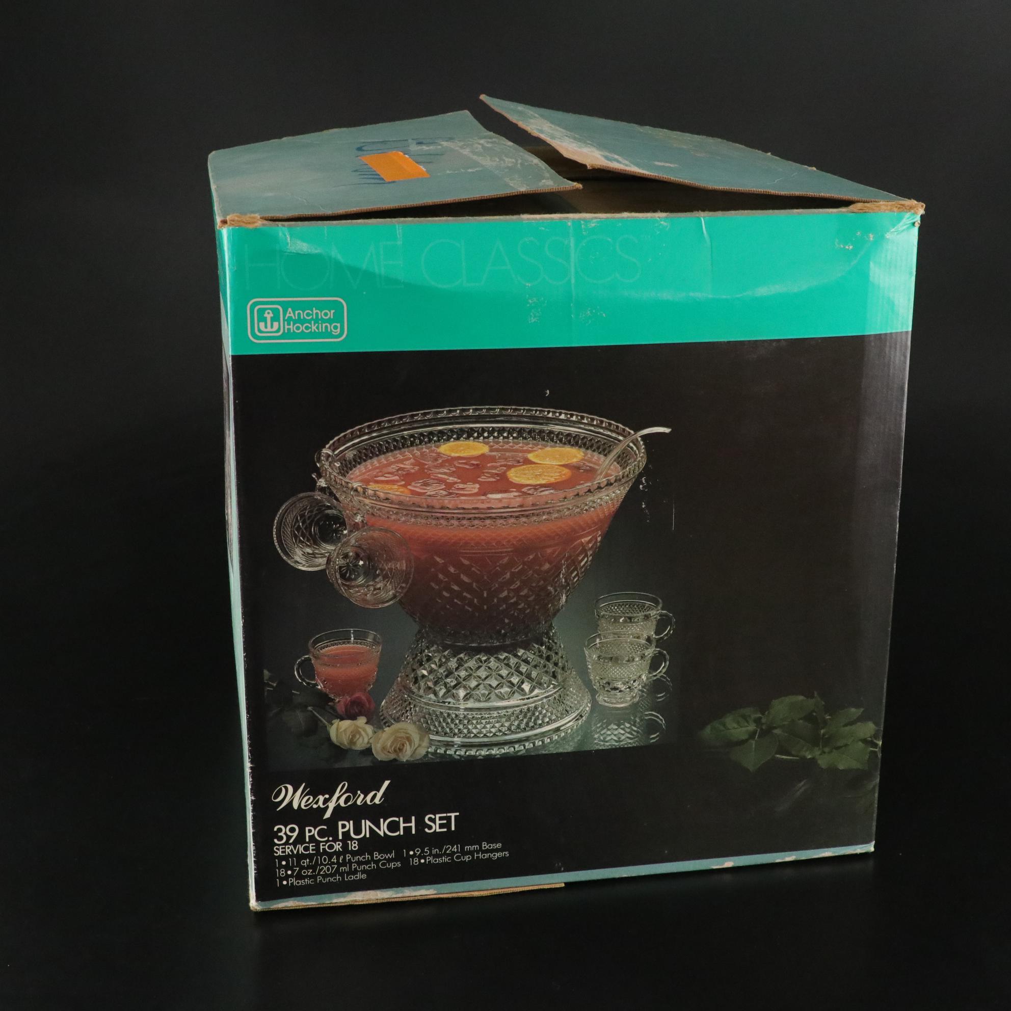 Anchor Hocking "Wexford" Glass Set of Punch Bowl and Cups