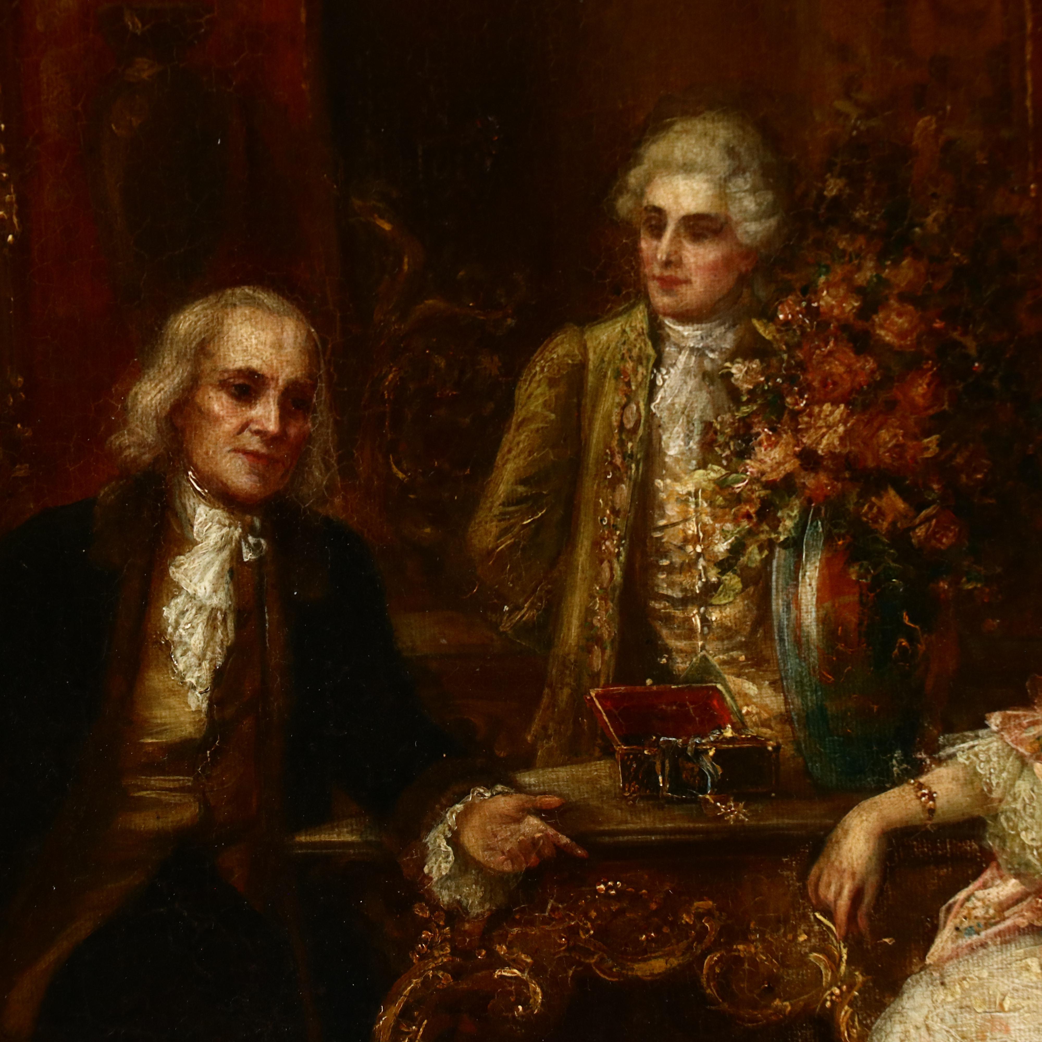 Hans Pinggera Salon Interior Scene Oil Painting, Early to Mid-20th Century