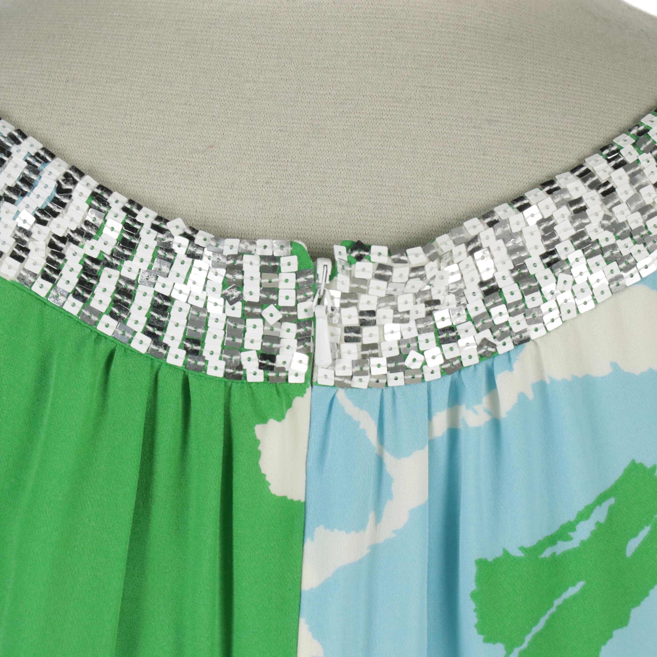 Tory Burch Pailette Sequin Embellished Printed Silk Sleeveless Dress