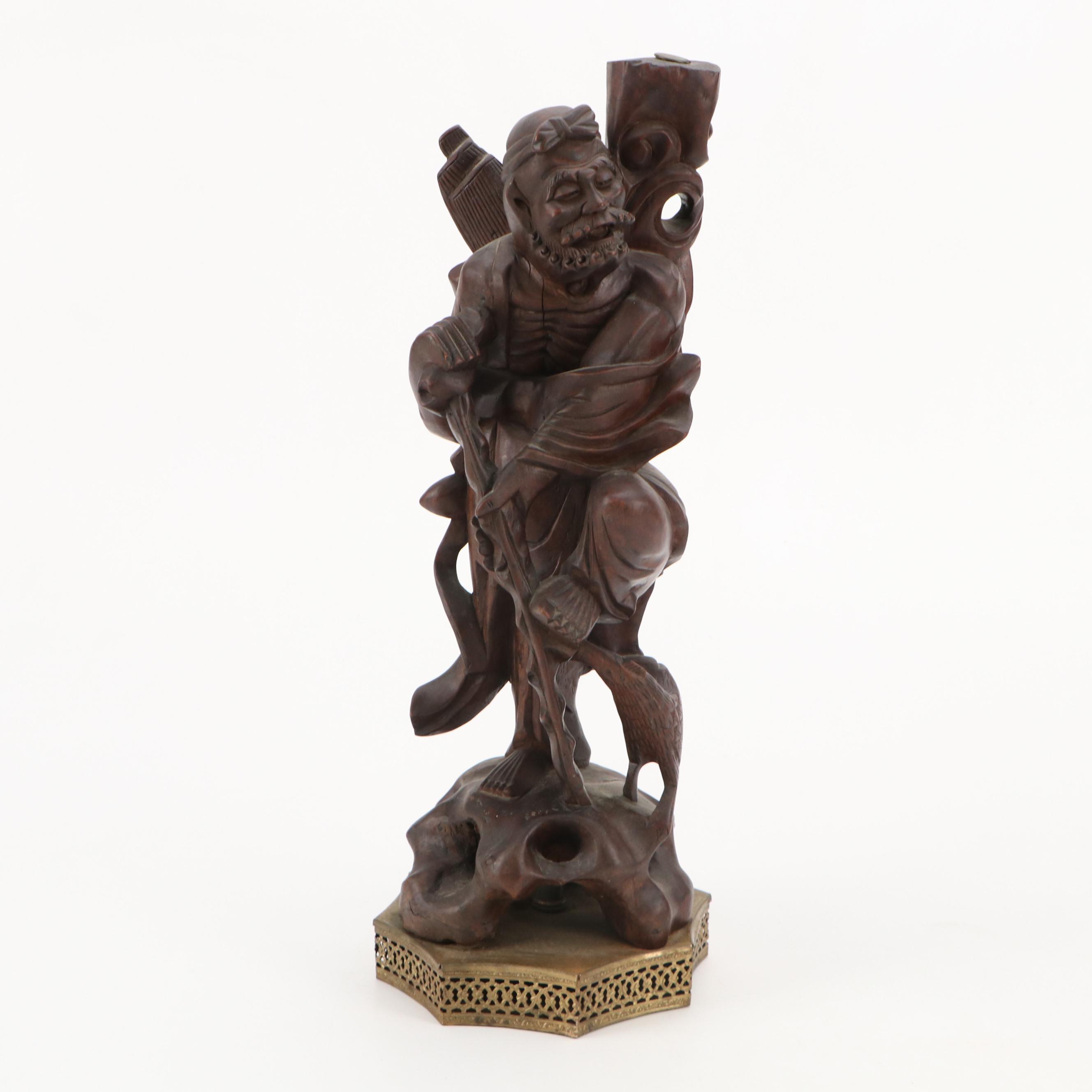 Pair of Chinese Carved Rootwood Figure Table Lamp Bases