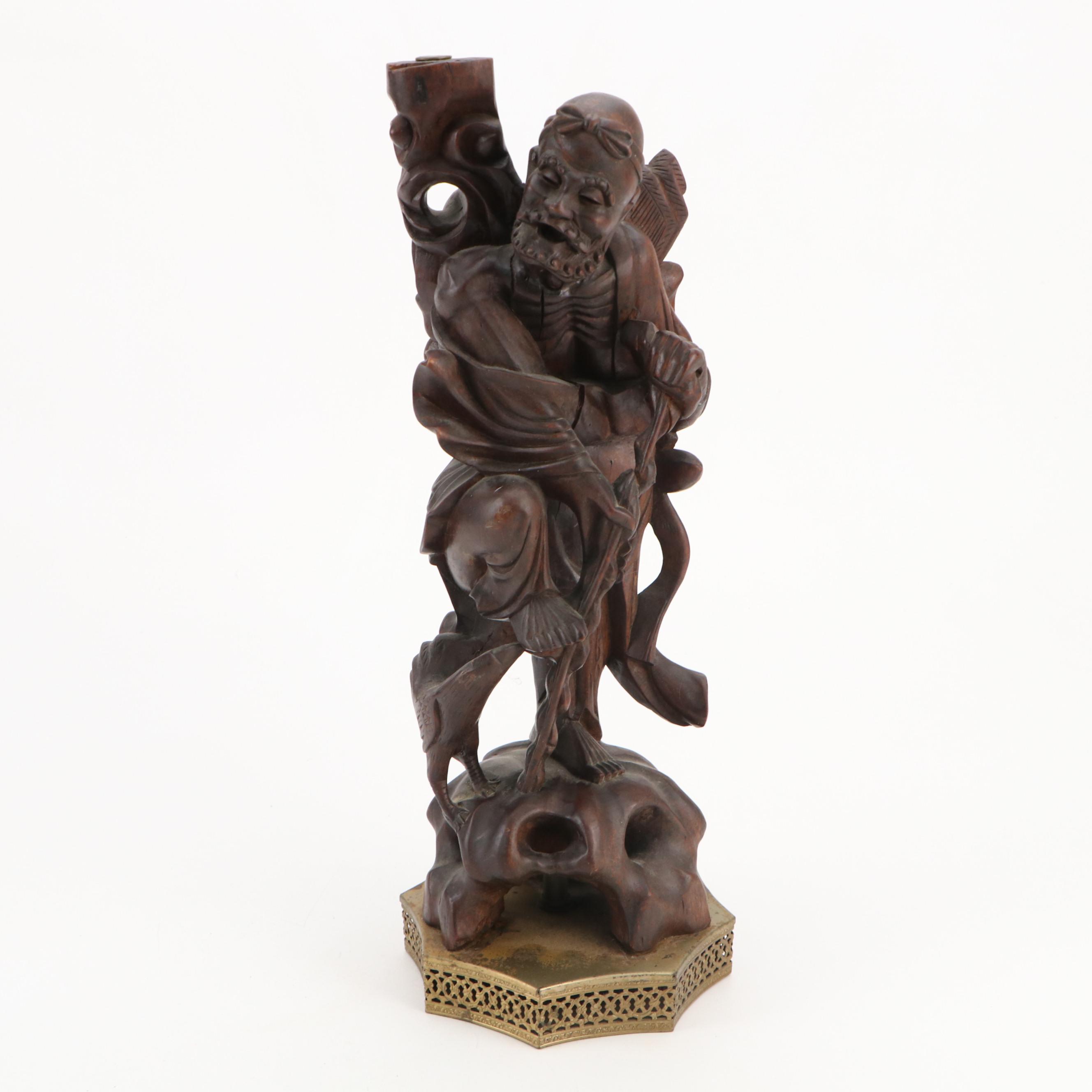 Pair of Chinese Carved Rootwood Figure Table Lamp Bases