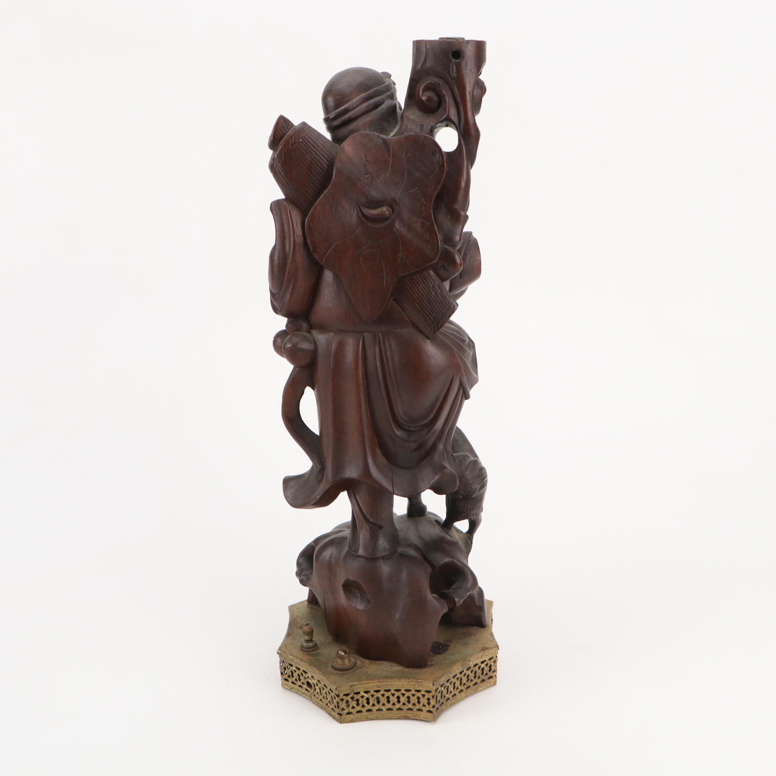 Pair of Chinese Carved Rootwood Figure Table Lamp Bases