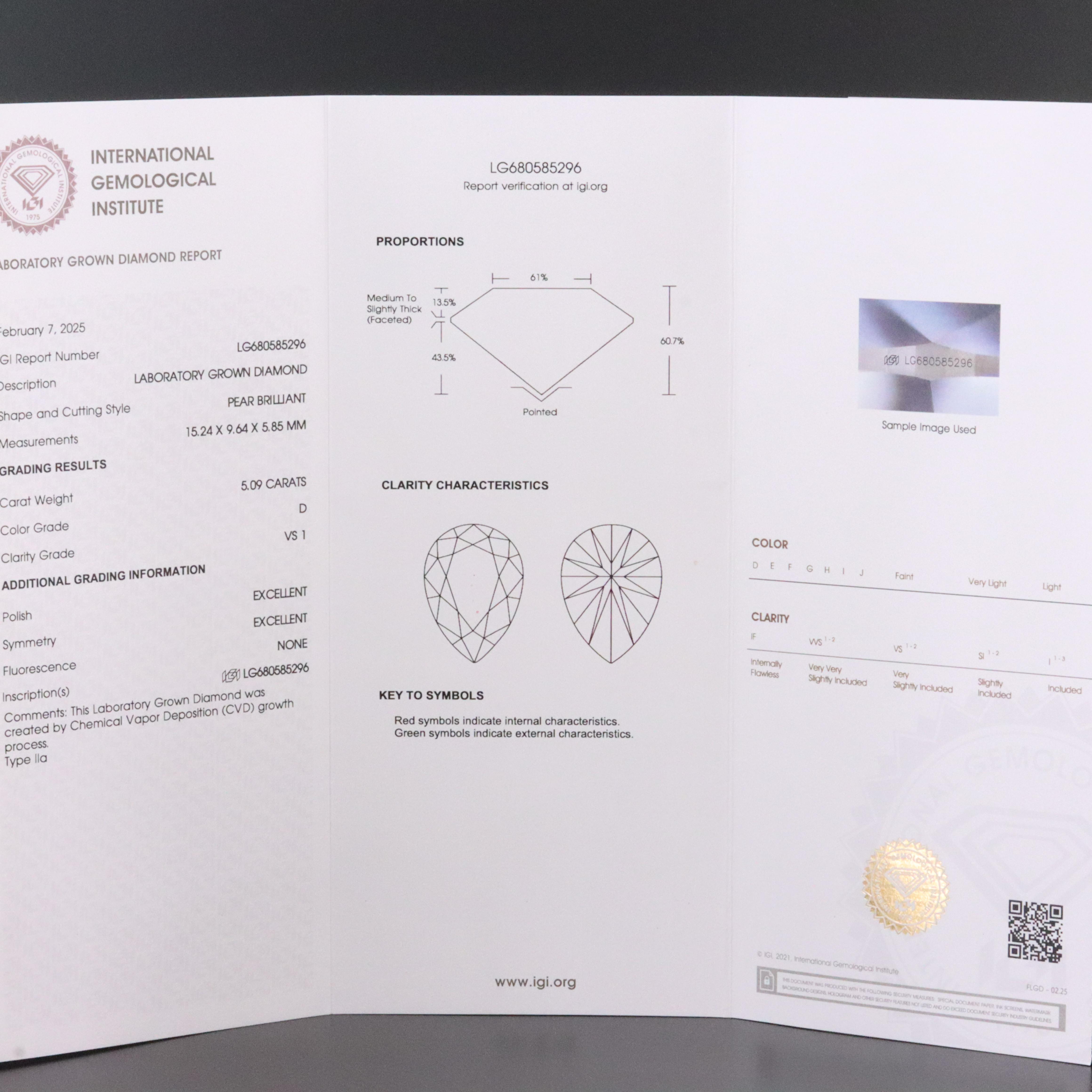 Platinum 5.09 CT Lab Grown Diamond Solitaire Necklace with IGI Report