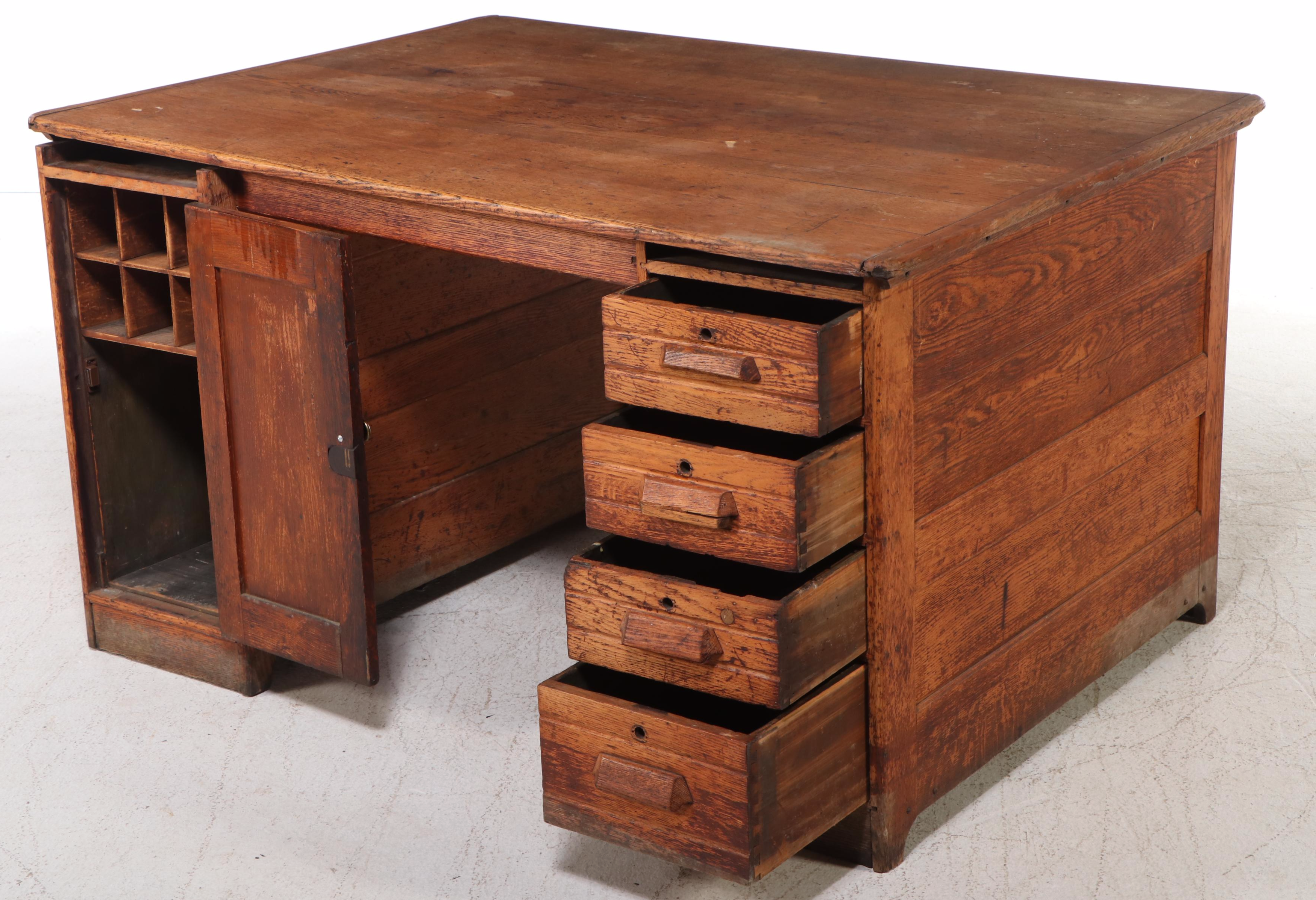 Oak Three-Piece Desk, 20th Century